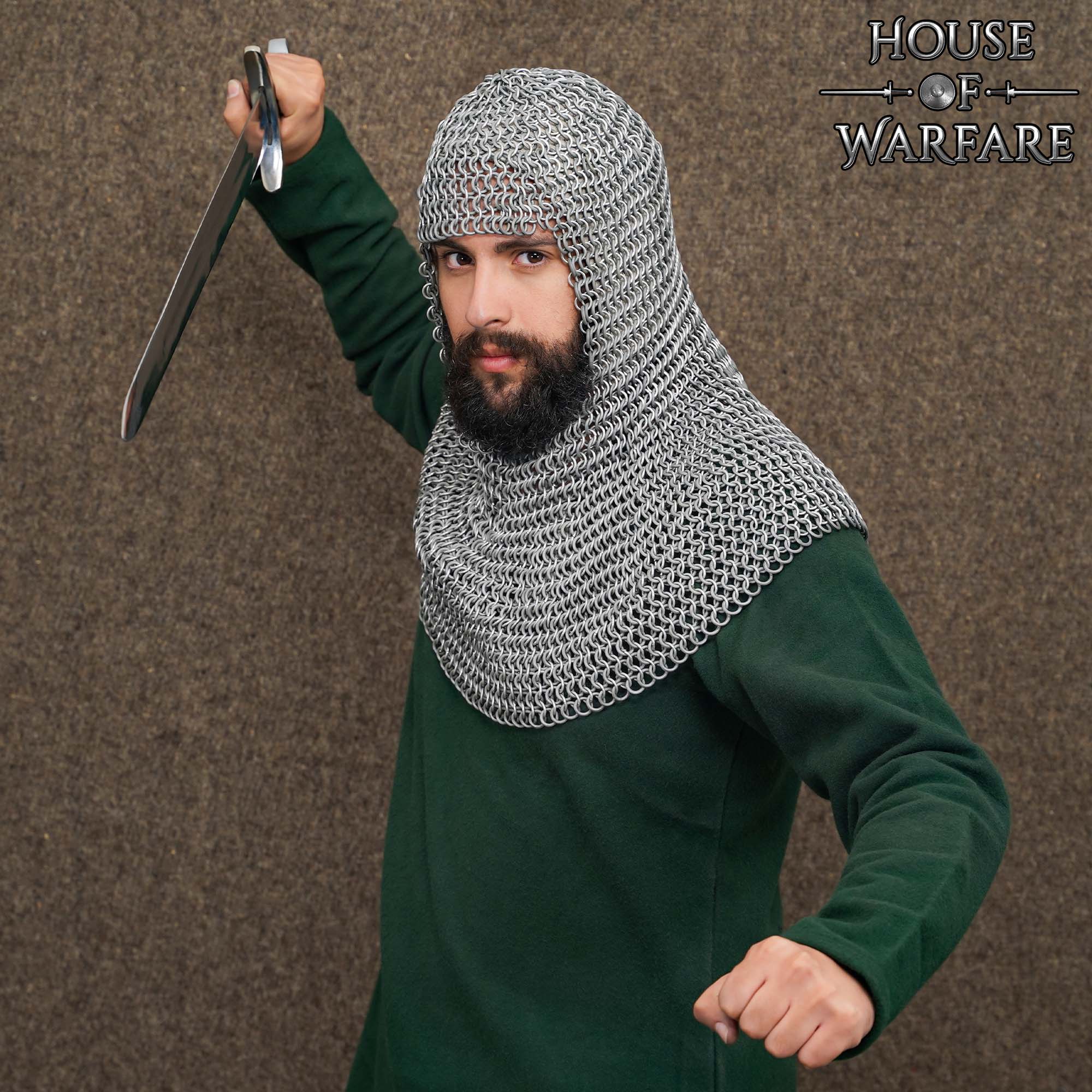 Imagen única de: Cofia Medieval de Cota de Malla de Aluminio de 10 Mm con Anillas de Caucho, Galga 14