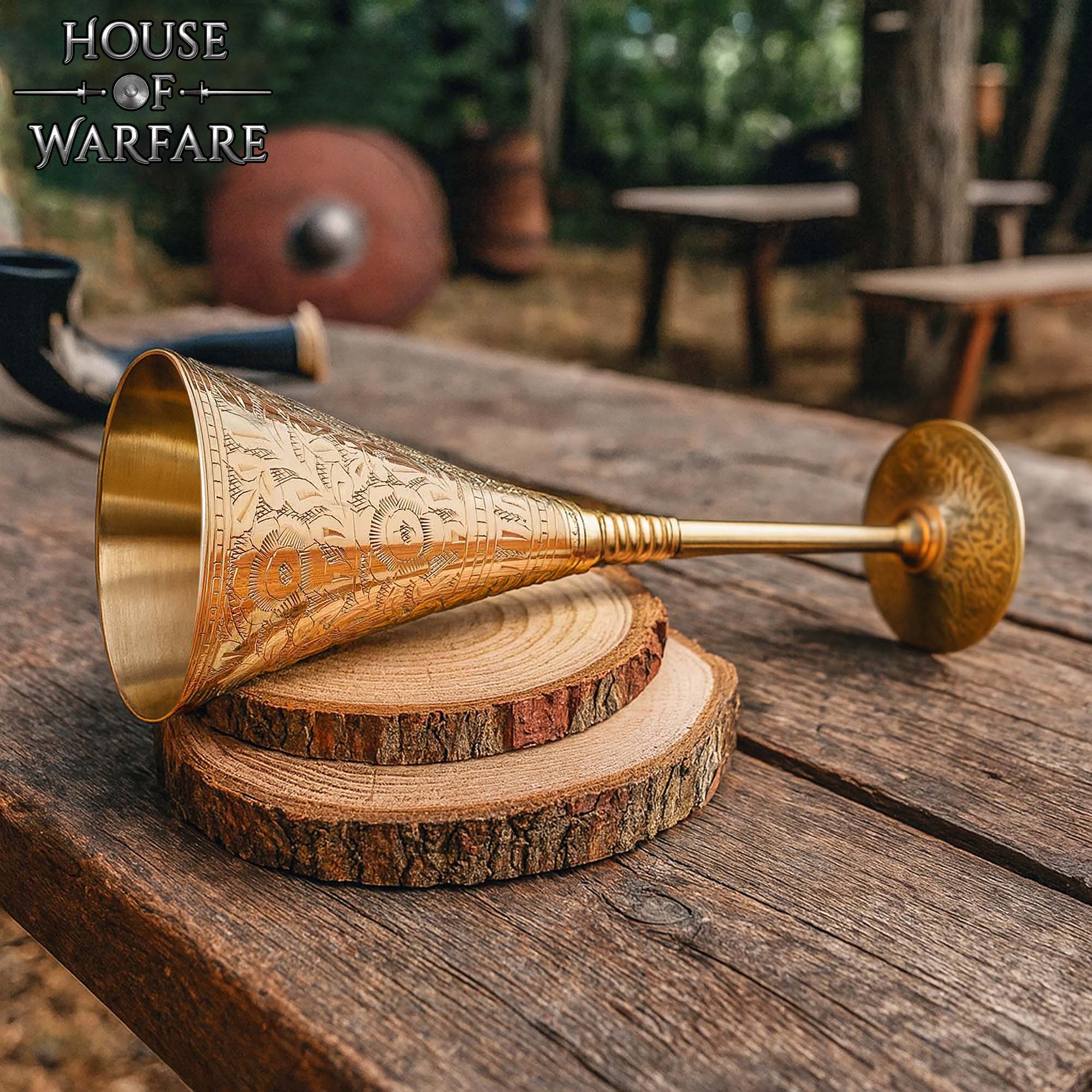 Copa Medieval Cáliz de Latón - Grabado Vintage Drinkware - Imagen 5