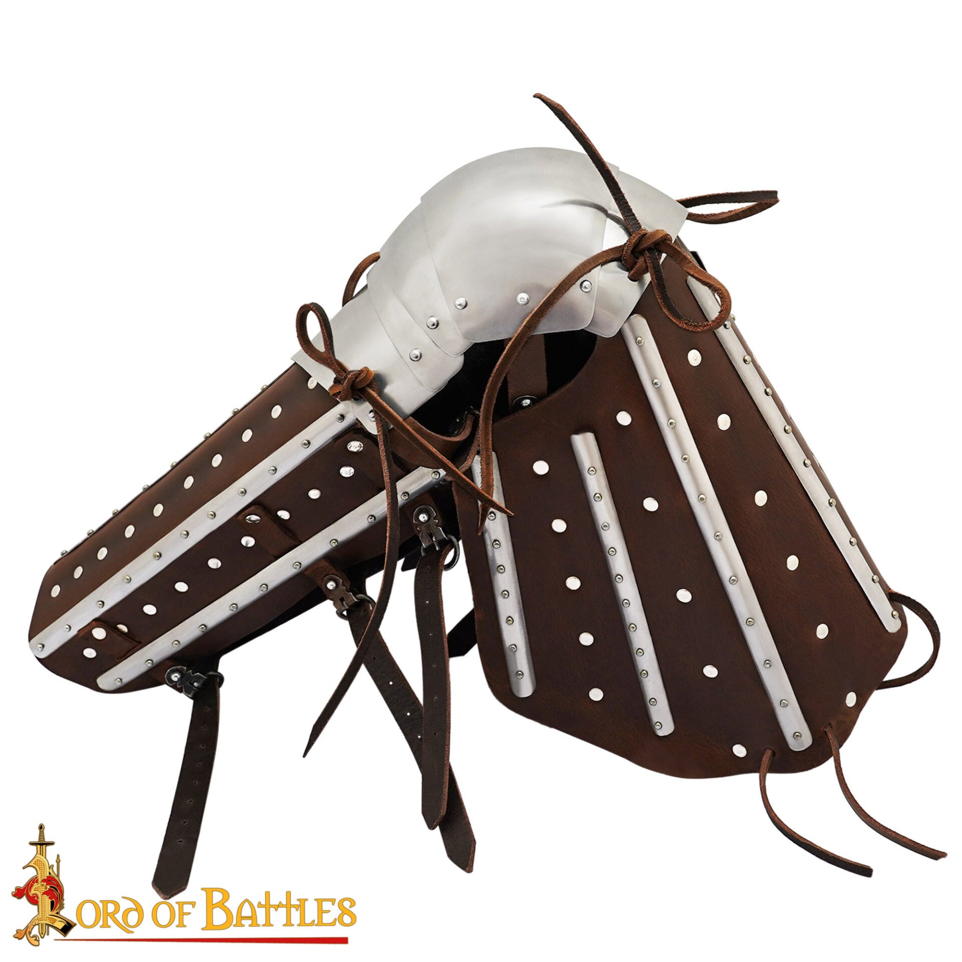 Imagen única de: Armadura Medieval de Piernas Entablilladas - Acero Pulido Calibre 16 con Correas de Cuero - Ajuste Regulable