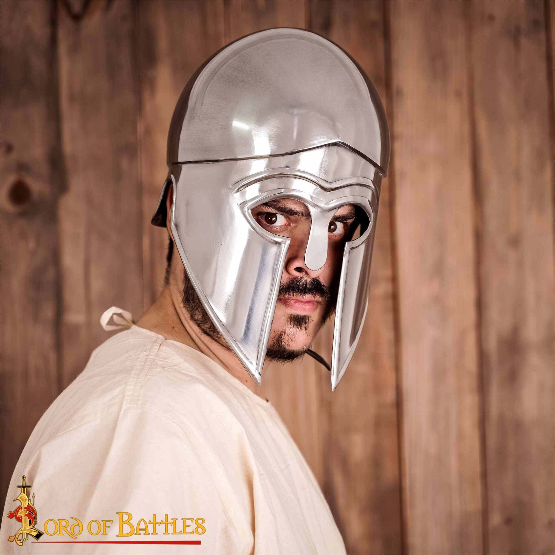 Imagen única de: Casco Griego Hoplita Corintio de Acero con Forro de Cuero