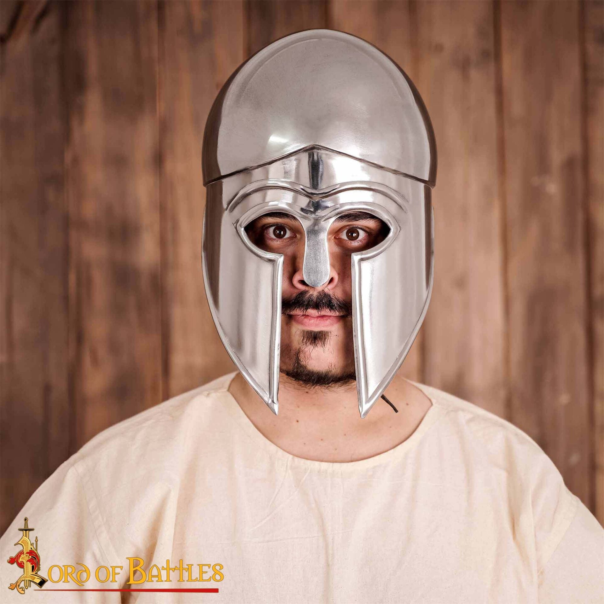 Imagen única de: Casco Griego Hoplita Corintio de Acero con Forro de Cuero