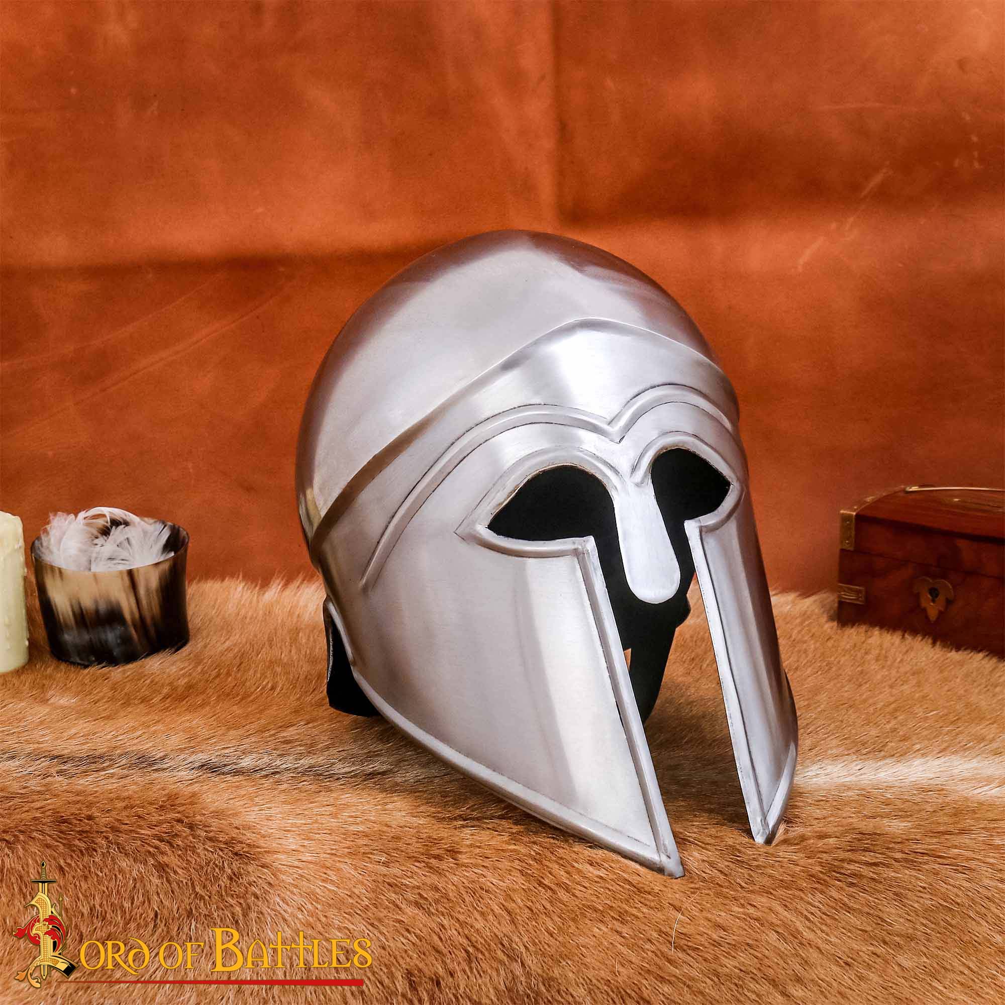 Imagen única de: Casco Griego Hoplita Corintio de Acero con Forro de Cuero
