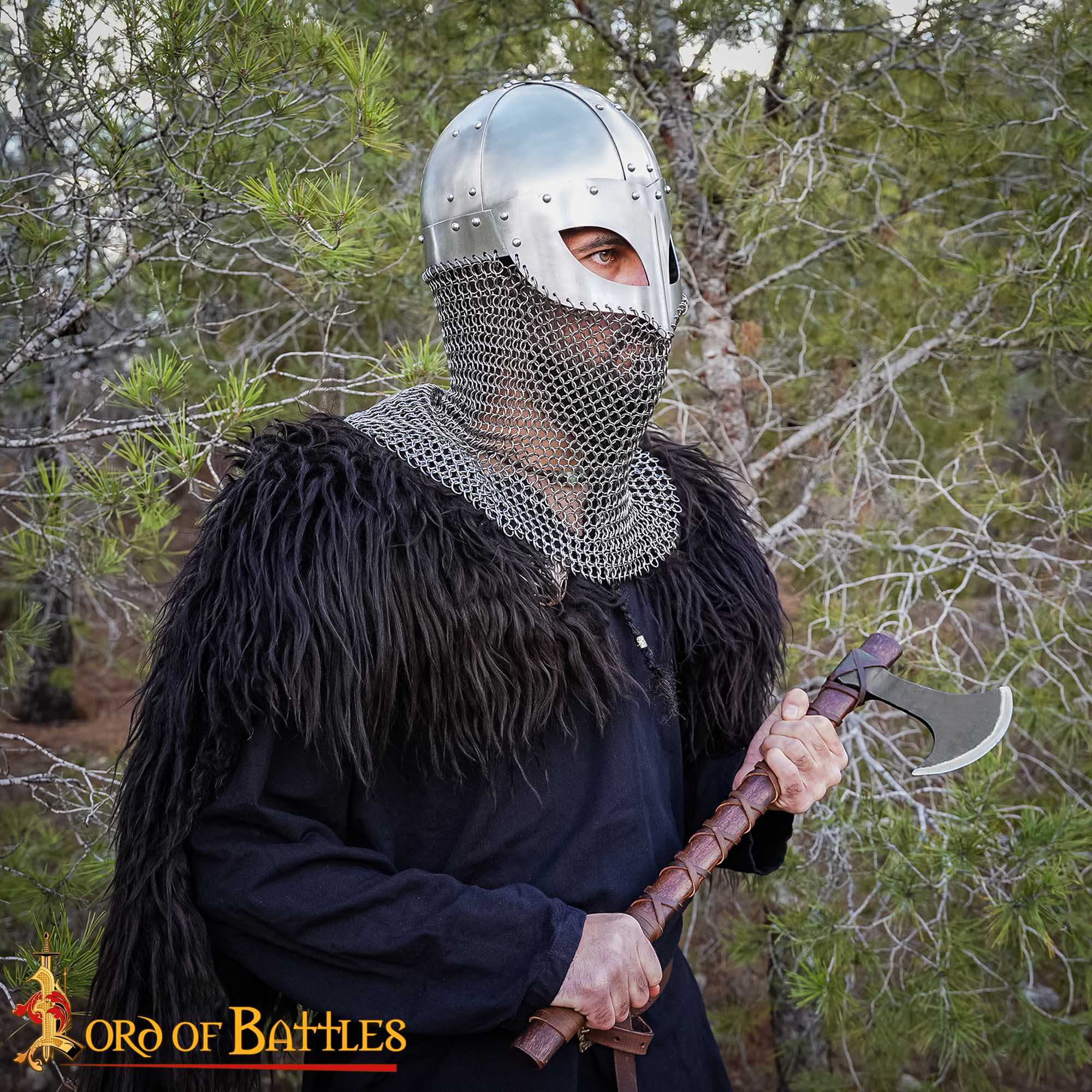 Imagen única de: Casco de Gafas Vikingo con Coraza de Cota de Malla de 16 Calibre