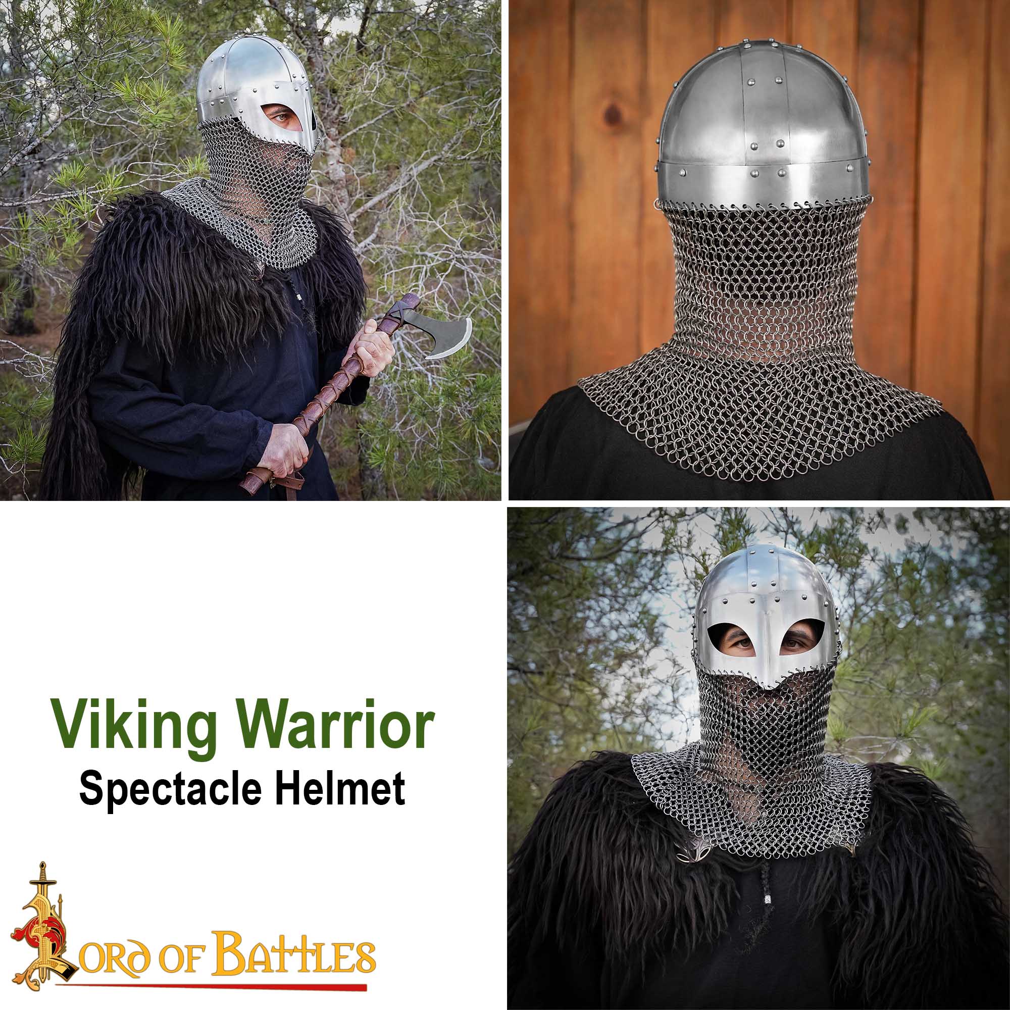 Imagen única de: Casco de Gafas Vikingo con Coraza de Cota de Malla de 16 Calibre