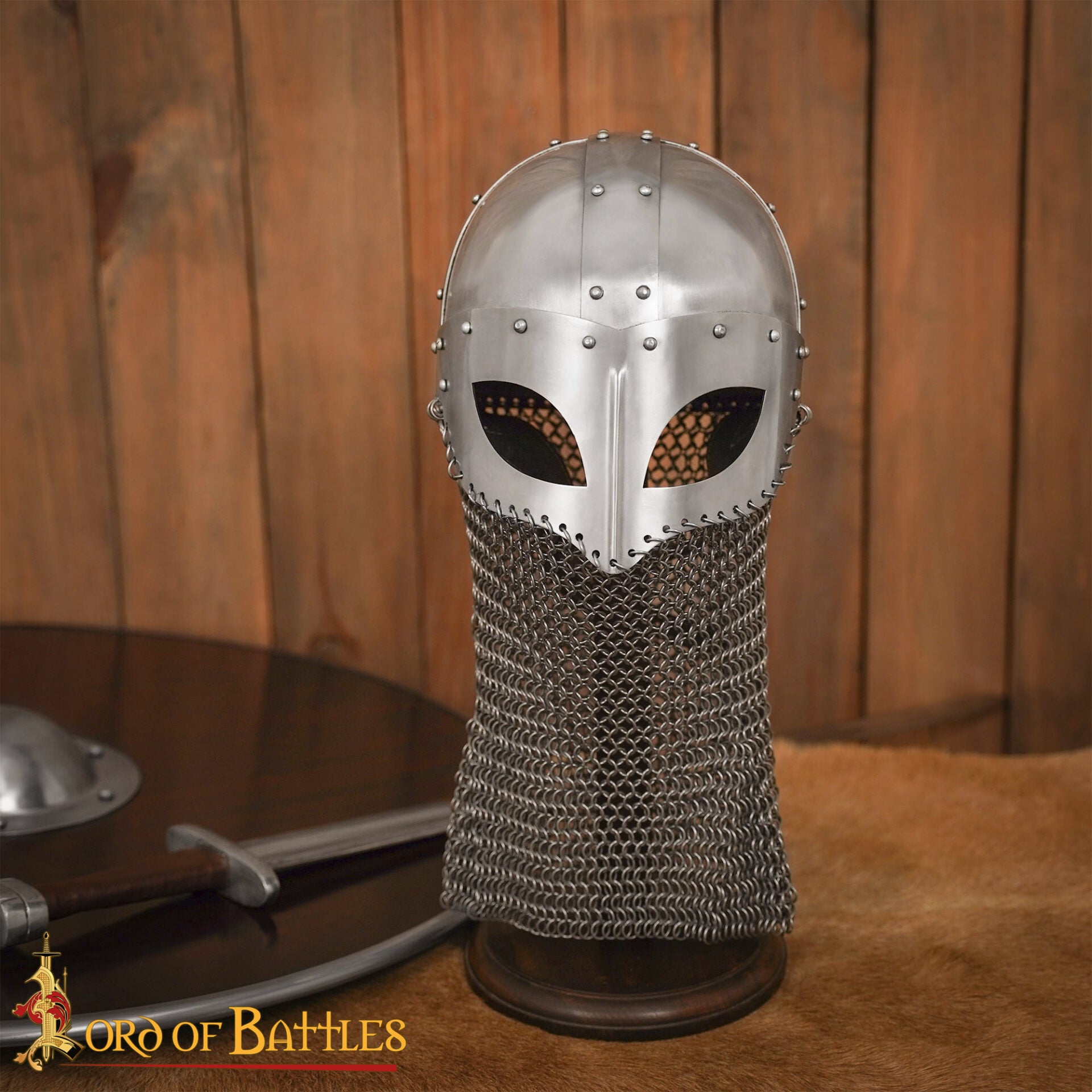 Imagen única de: Casco de Gafas Vikingo con Coraza de Cota de Malla de 16 Calibre