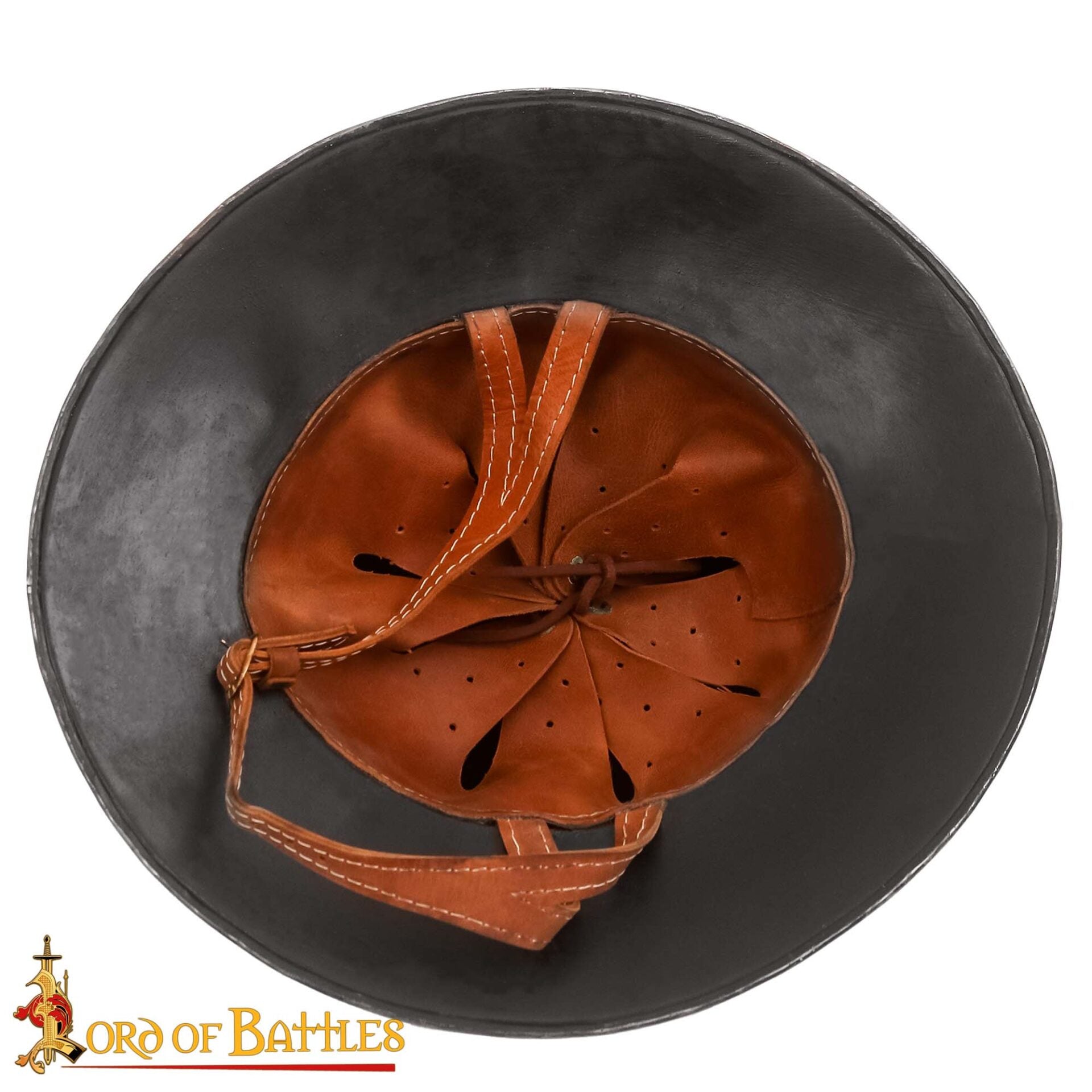 Imagen única de: Sombrero de Tetera del Siglo Xiv - Casco de Acero Pulido de Calibre 16 Hecho a Mano con Suspensión de Cuero