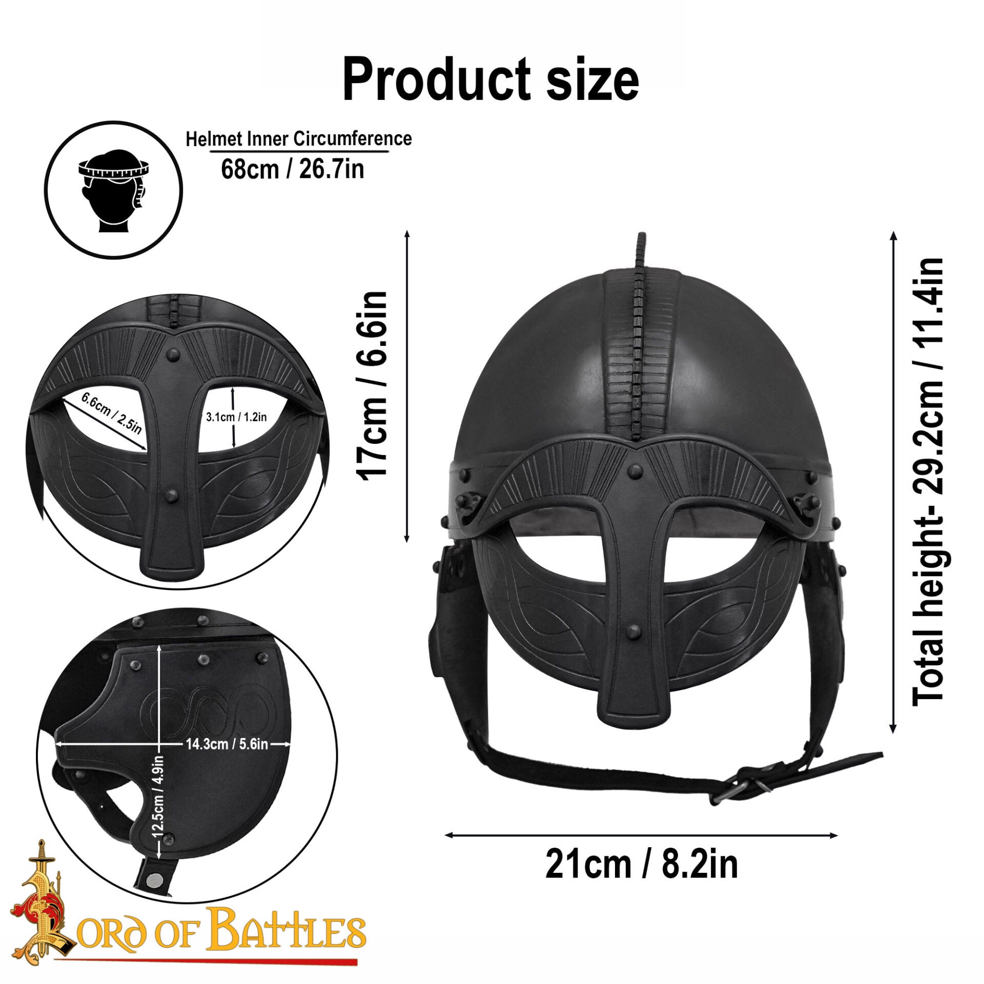 Imagen única de: Casco de Acero Ennegrecido Inspirado en Viking Vendel con Forro Acolchado Calibre 16