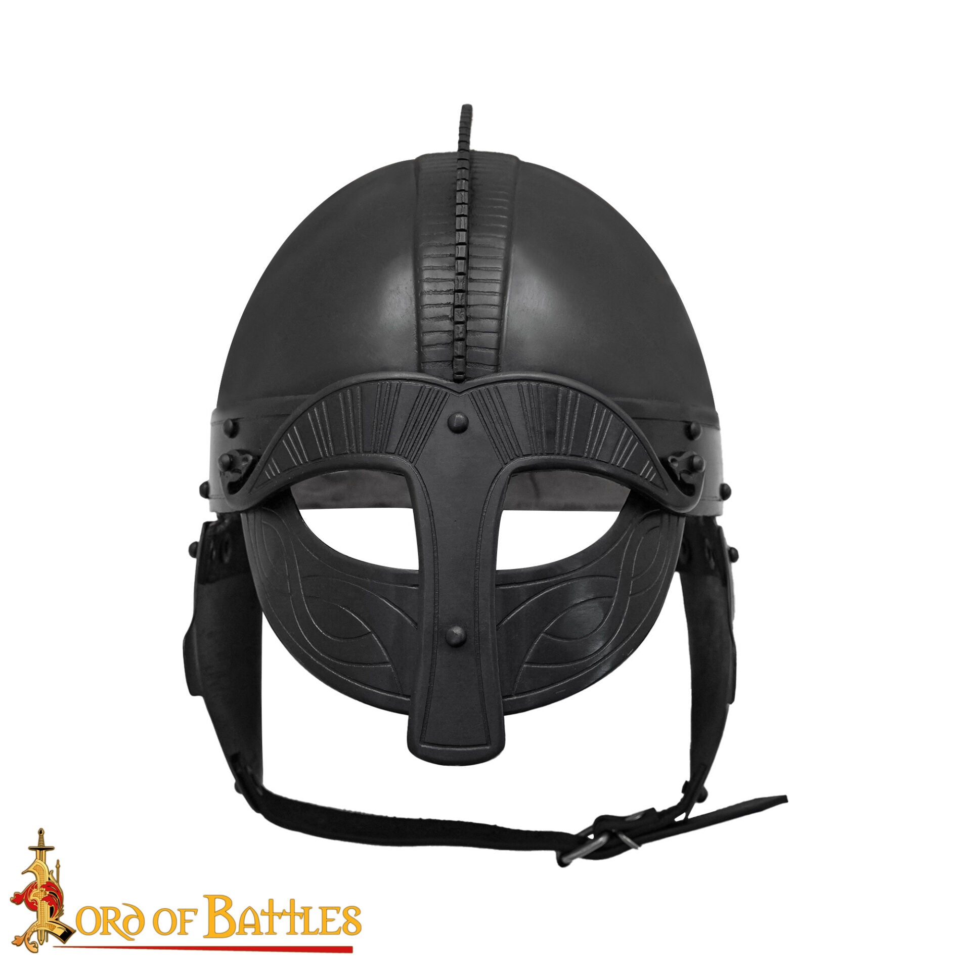 Imagen única de: Casco de Acero Ennegrecido Inspirado en Viking Vendel con Forro Acolchado Calibre 16
