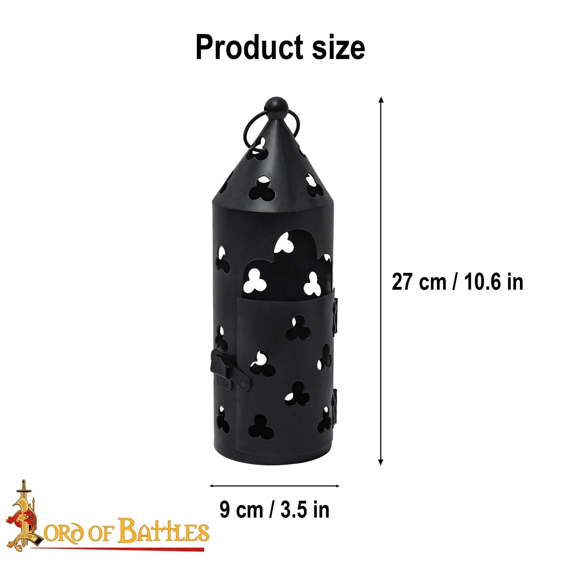 Imagen única de: Farol Medieval de Hierro para Velas con Recortes de Trébol y Asa Anular