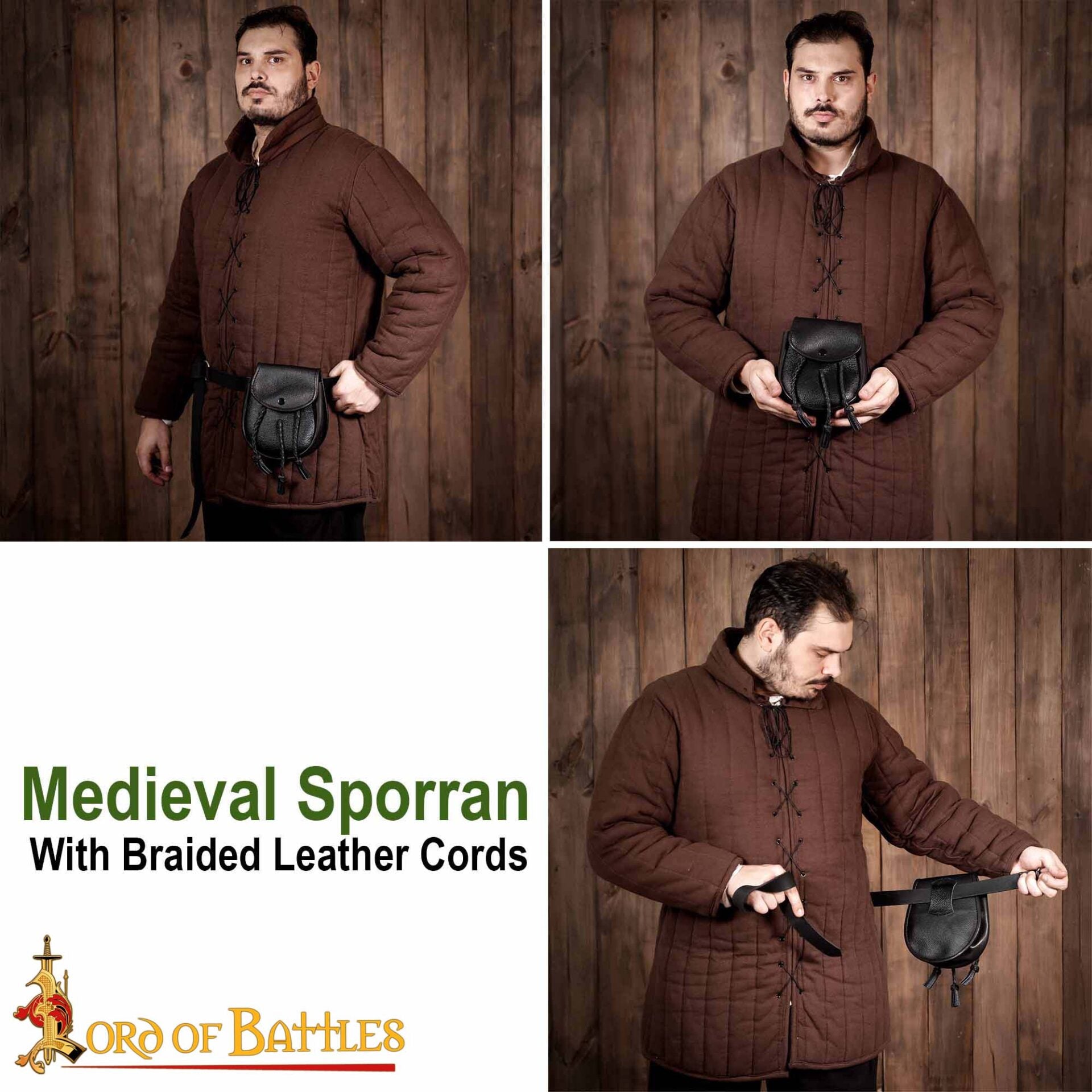 Imagen única de: Sporran Medieval con Borlas Trenzadas Hecho a Mano de Cuero Genuino