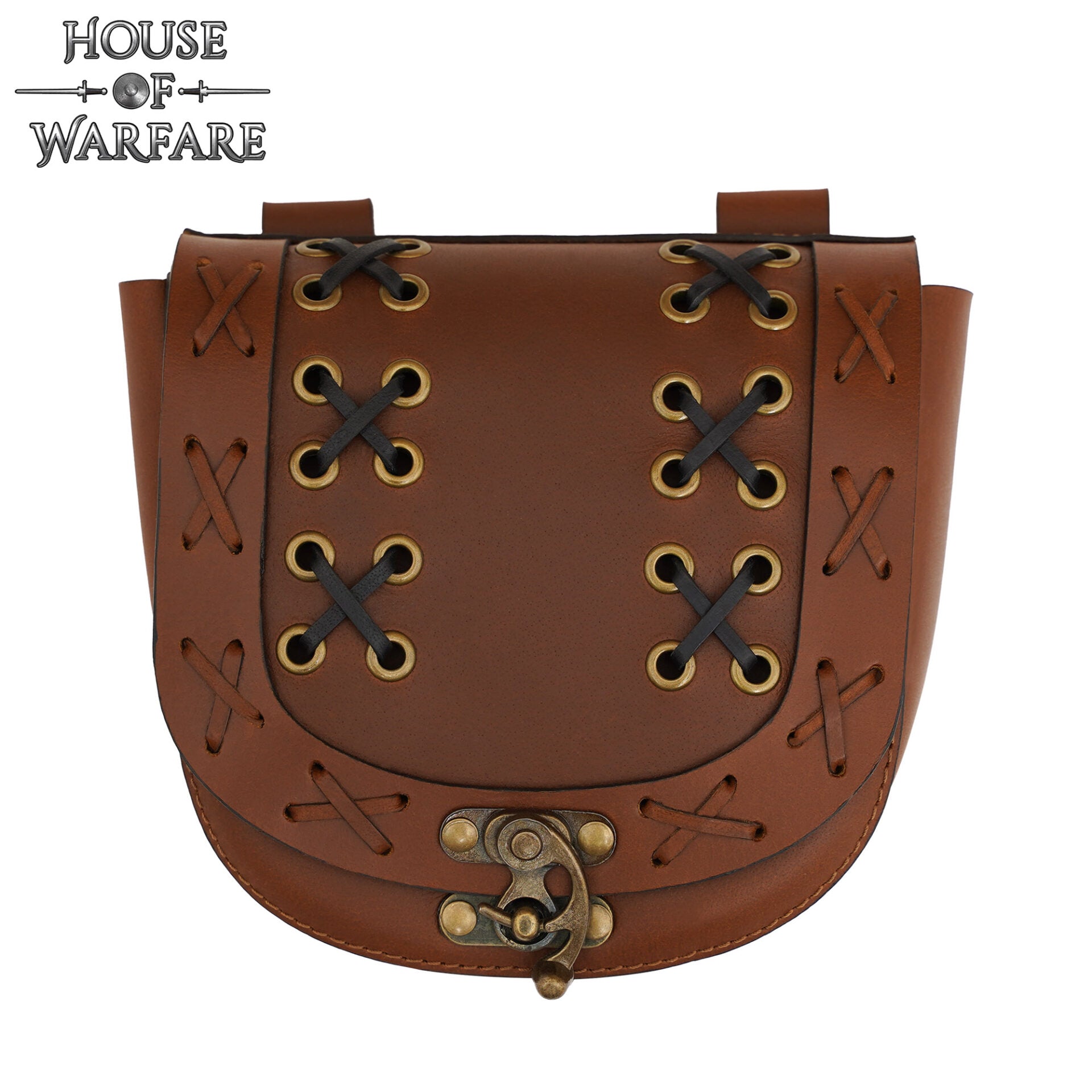 Imagen única de: Bolsa Medieval de Cuero para Cinturón con Cierre - Bolso Marrón con Cordones Cruzados para Larp, Disfraces Vikingos y Renacentistas