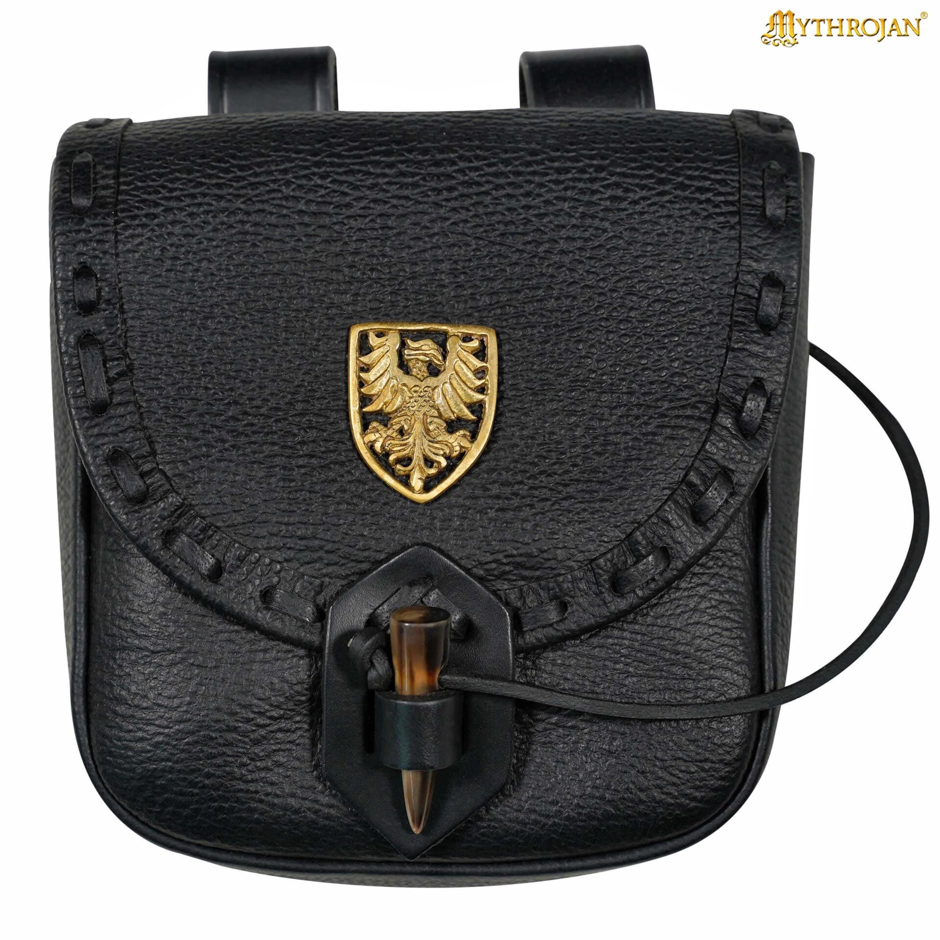 Riñonera Medieval de Cuero Hecha a Mano con Pasador de Cuerno de Buey y Decoración Heráldica de Latón - Funda de Cuero Auténtico - Imagen 16