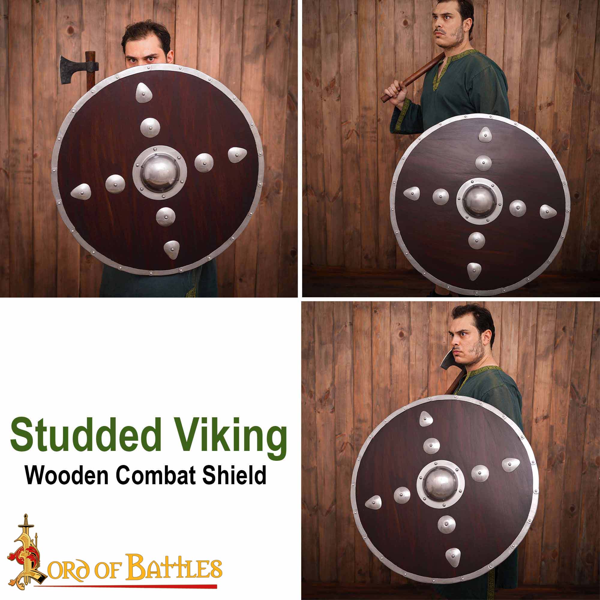 Imagen única de: Escudo Redondo Vikingo - Escudo de Madera de 30 Pulgadas con Umbo y Mango de Acero