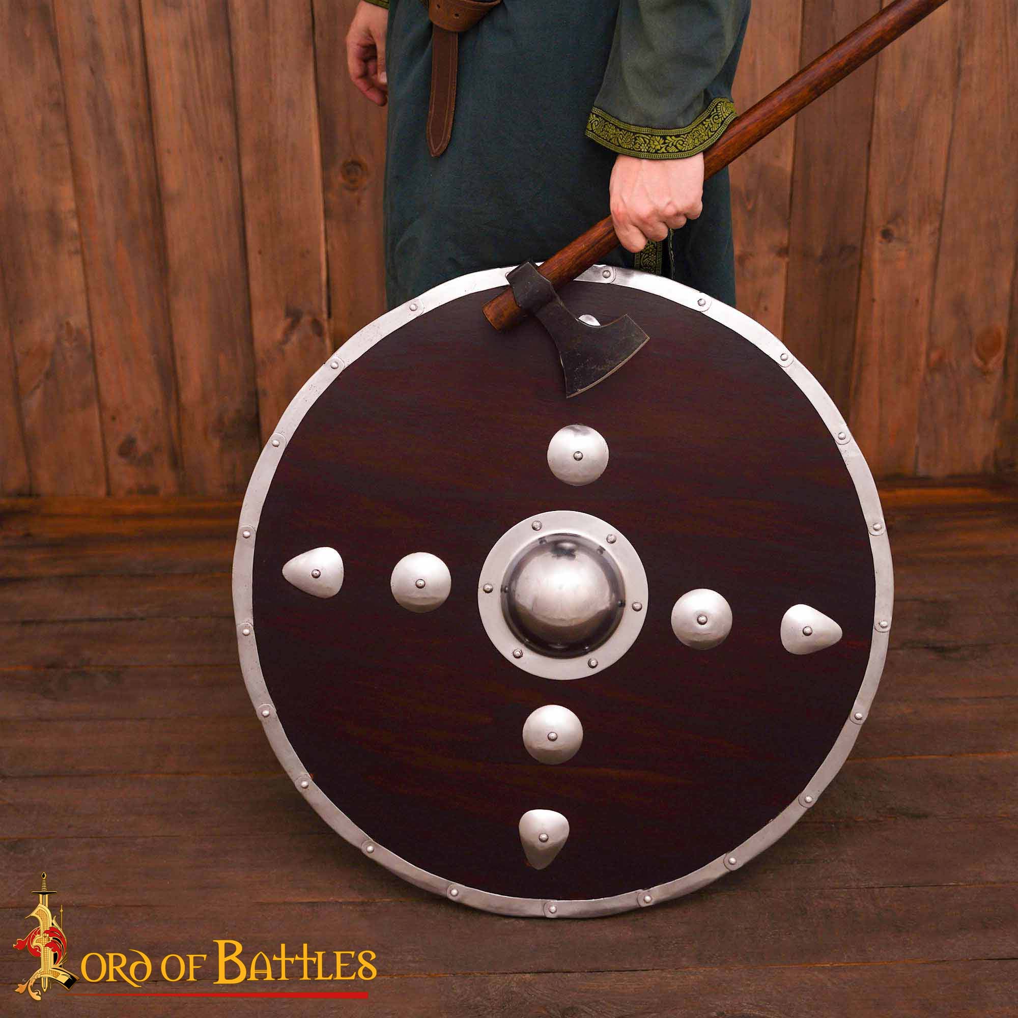 Imagen única de: Escudo Redondo Vikingo - Escudo de Madera de 30 Pulgadas con Umbo y Mango de Acero