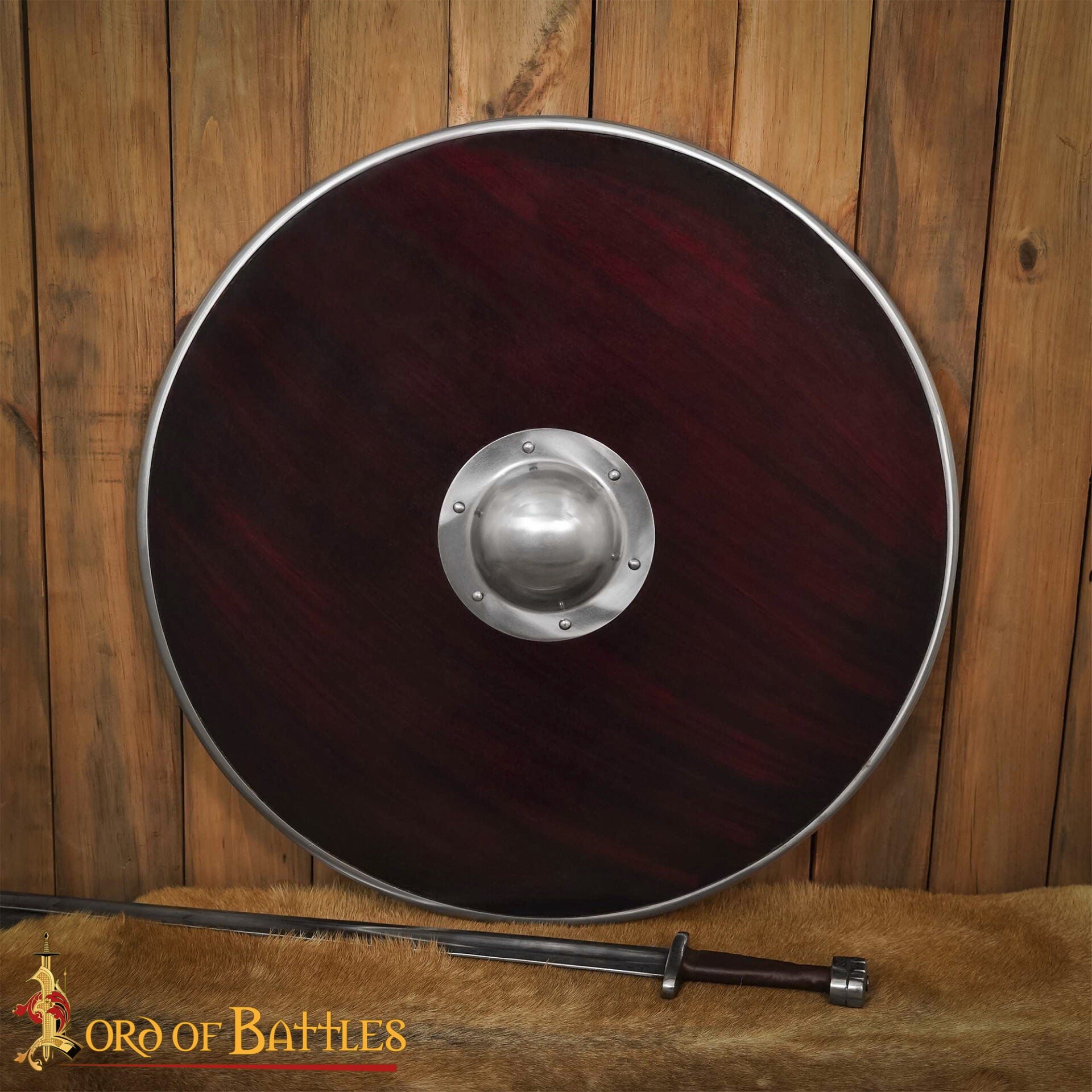 Escudo Vikingo Artesanal - Escudo de Madera con Saliente de Acero para Recreaciones - Imagen 1