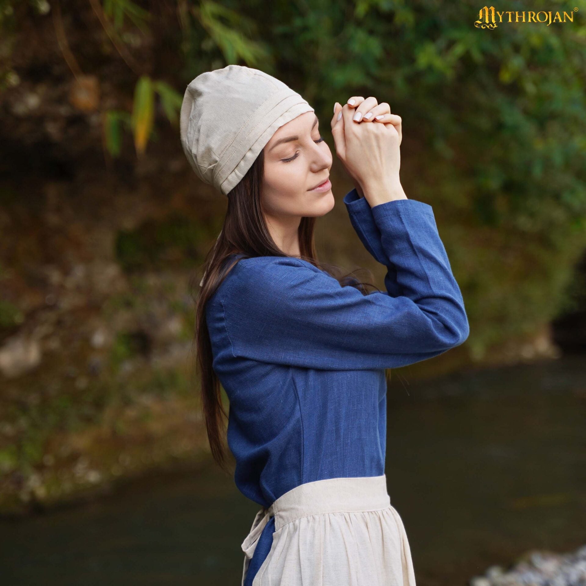 Imagen única de: Gorro de Santa Birgita: Sombrero Medieval Modesto y Práctico de Mezcla de Lino y Algodón para Recreaciones y Larp