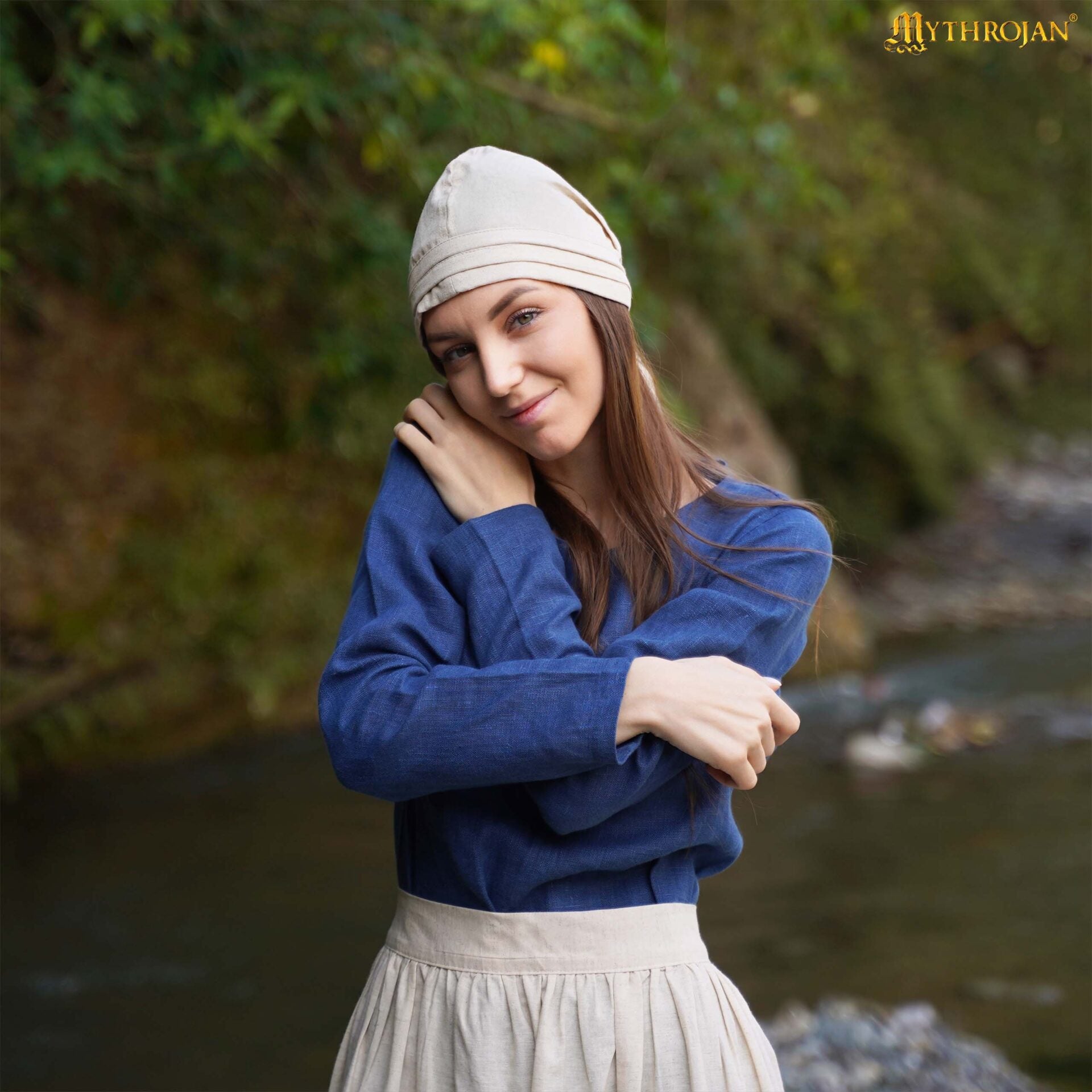 Imagen única de: Gorro de Santa Birgita: Sombrero Medieval Modesto y Práctico de Mezcla de Lino y Algodón para Recreaciones y Larp