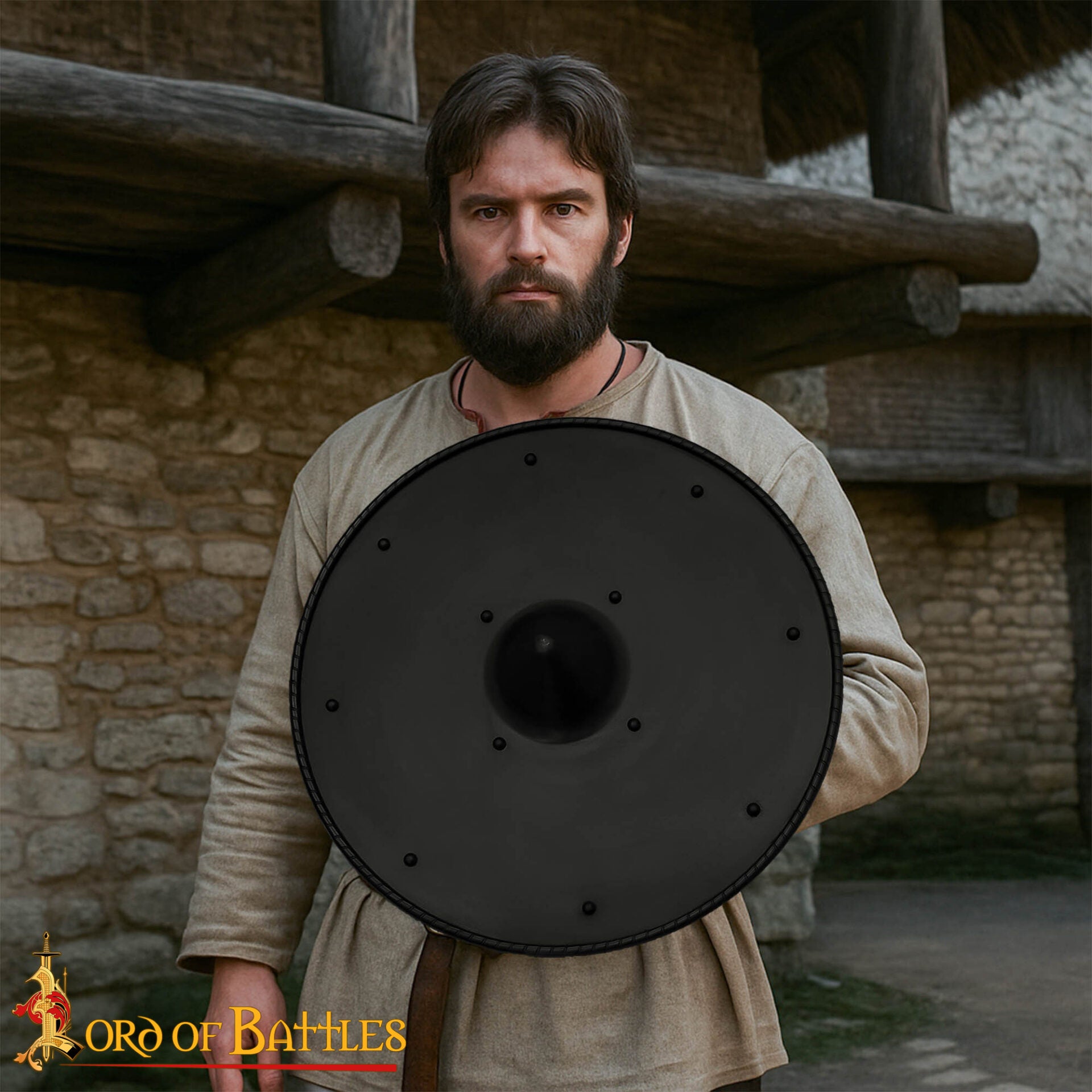 Imagen única de: Escudo Medieval Forjado a Mano - 19 Pulgadas de Diámetro - Acabado en Acero Natural
