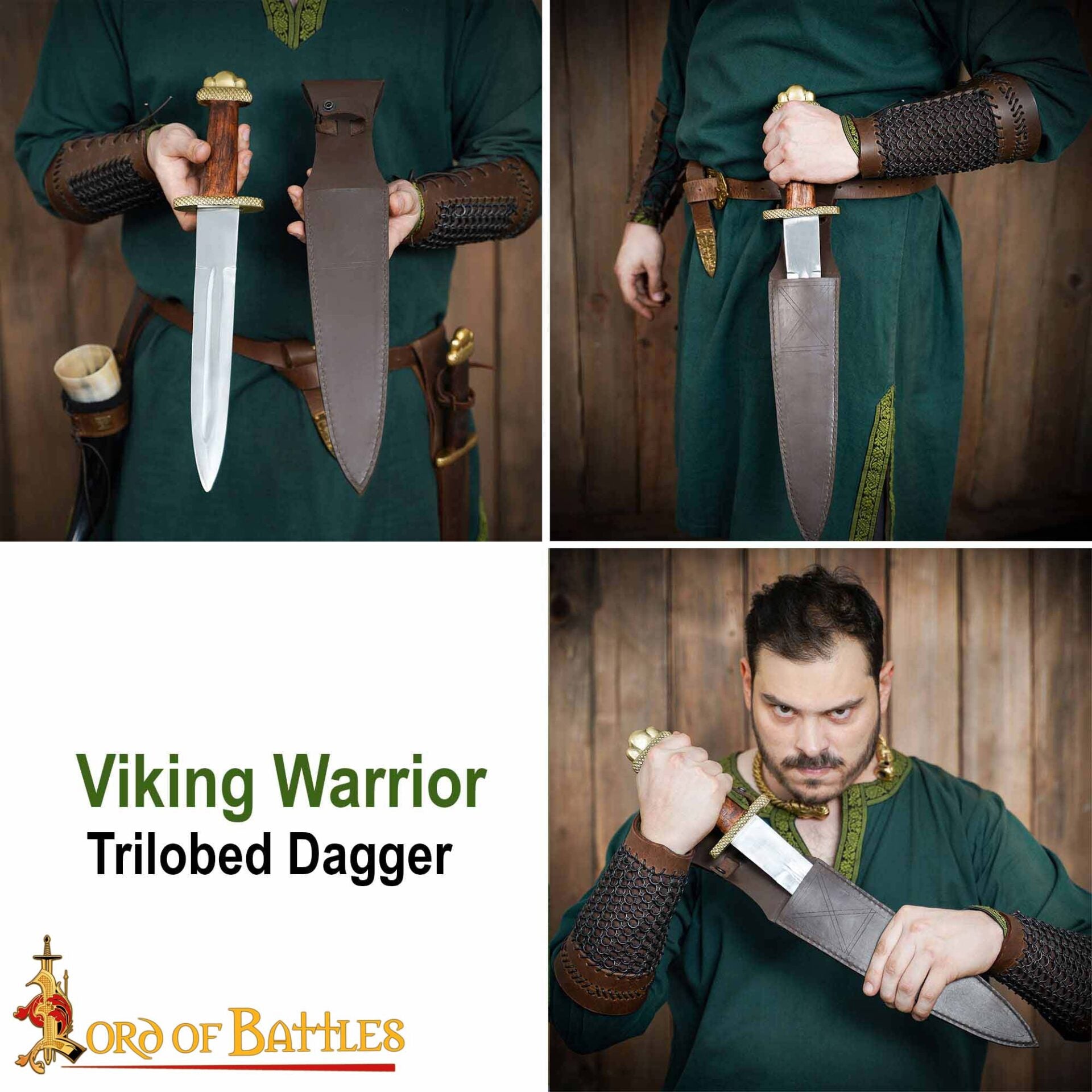 Imagen única de: Daga Vikinga con Penacho Trilobulado de Latón Macizo Puro