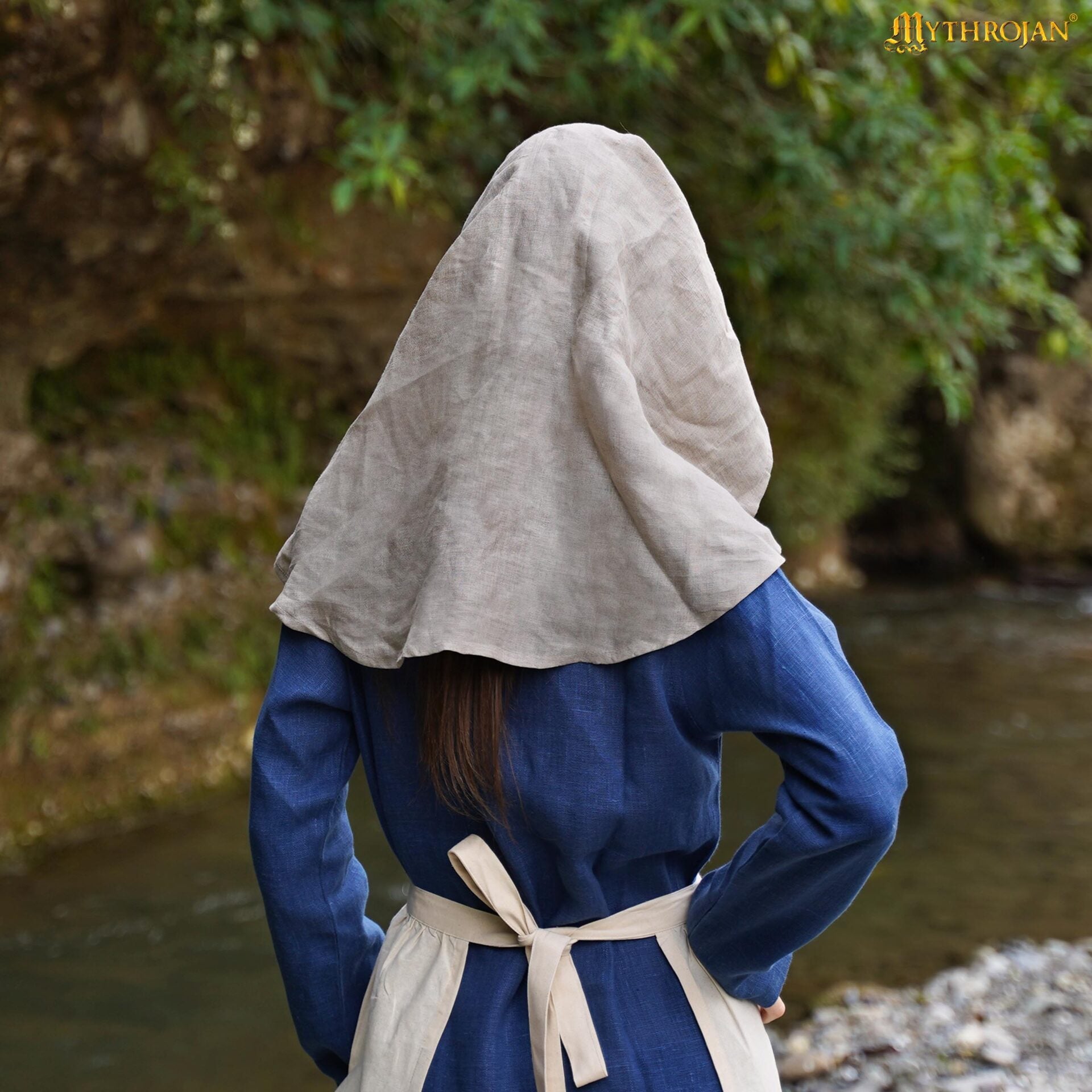Imagen única de: Medieval Linen Half-moon Wimple - Cubrecabeza de Lino 100% Natural