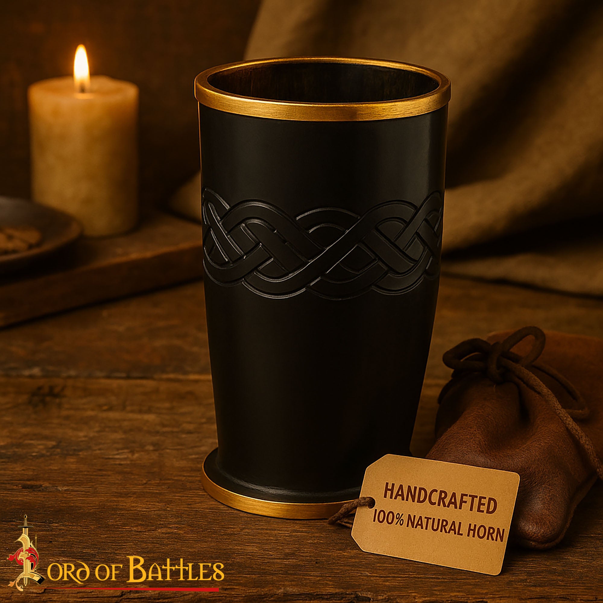 Imagen única de: Taza Ceremonial de Cuerno para Beber con Bordes de Latón