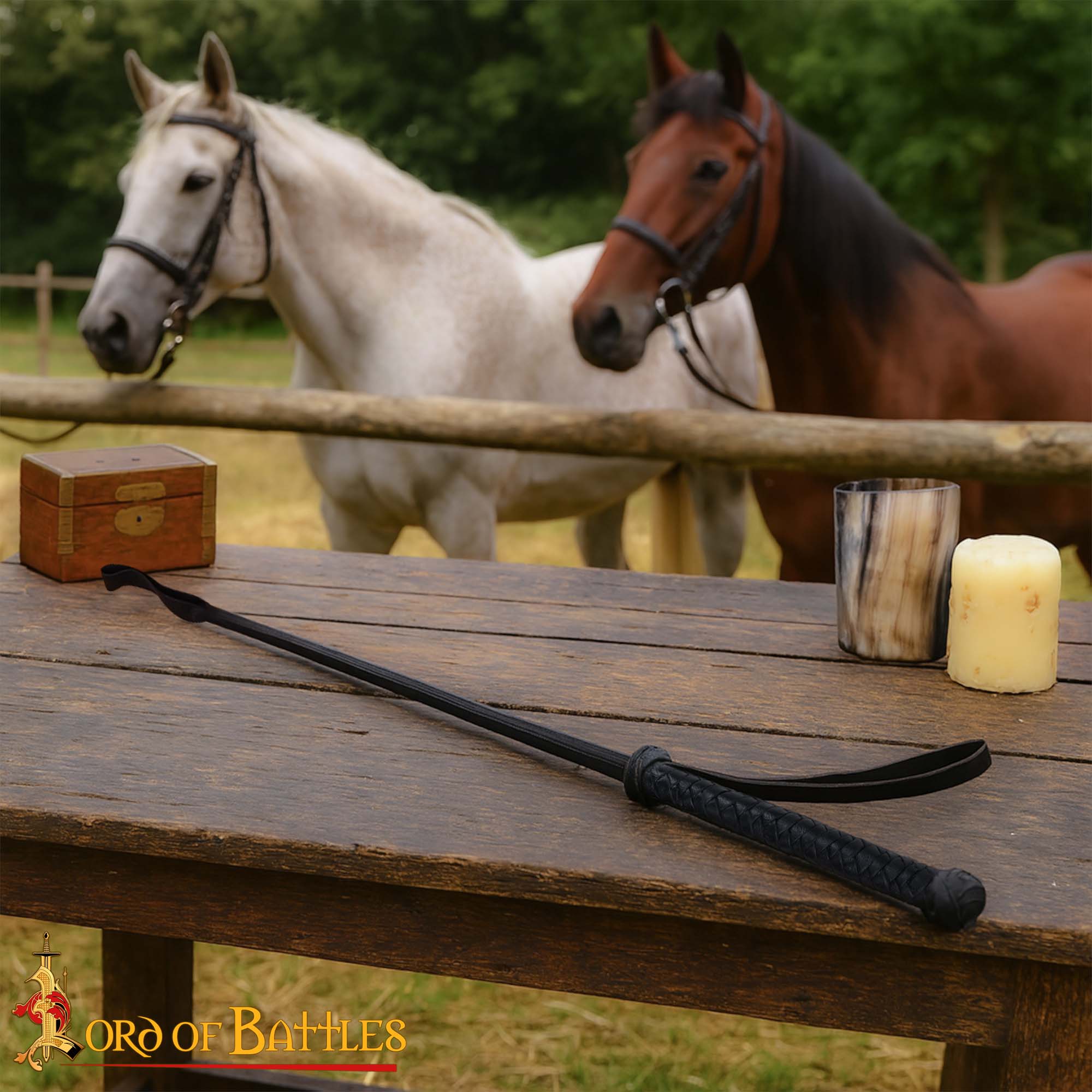Látigo Medieval de Cuero Hecho a Mano para Caballos - Accesorio de Equitación y Disfraces de Cuero Auténtico - Imagen 1