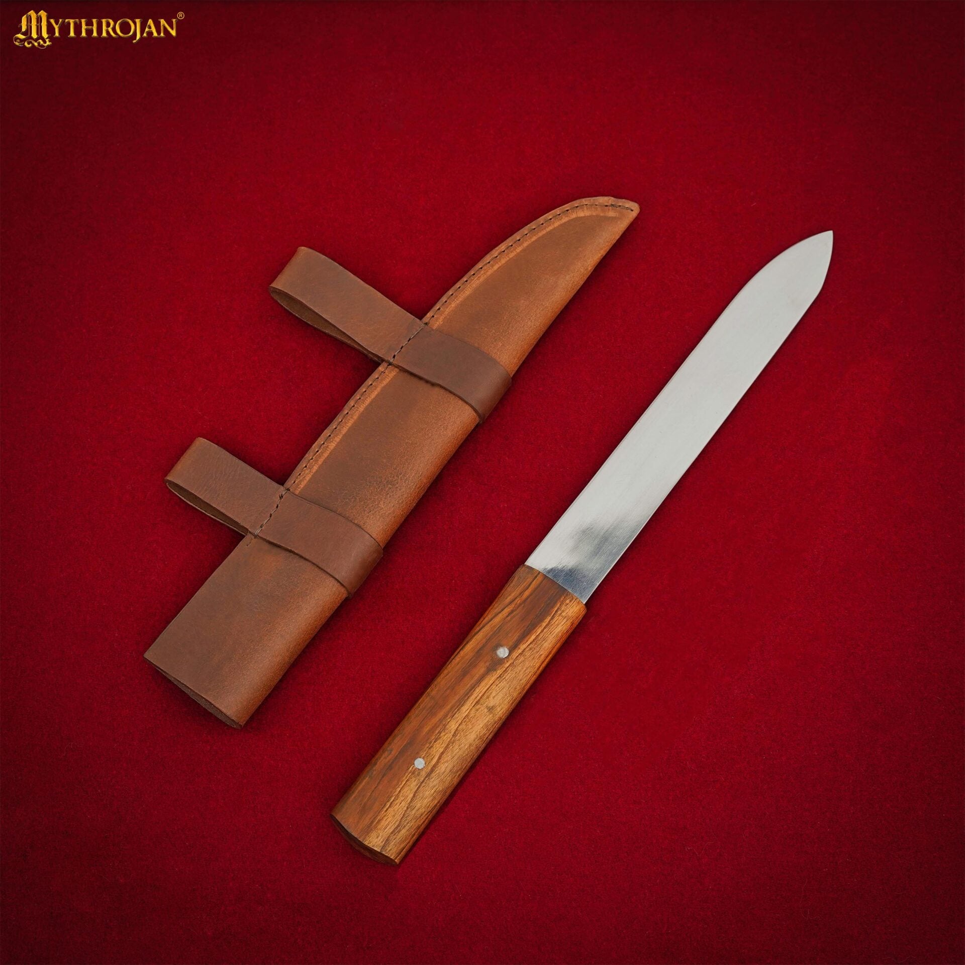 Cuchillo Seax Forjado a Mano - Hoja de Acero con Mango de Madera y Funda de Cuero - Imagen 6