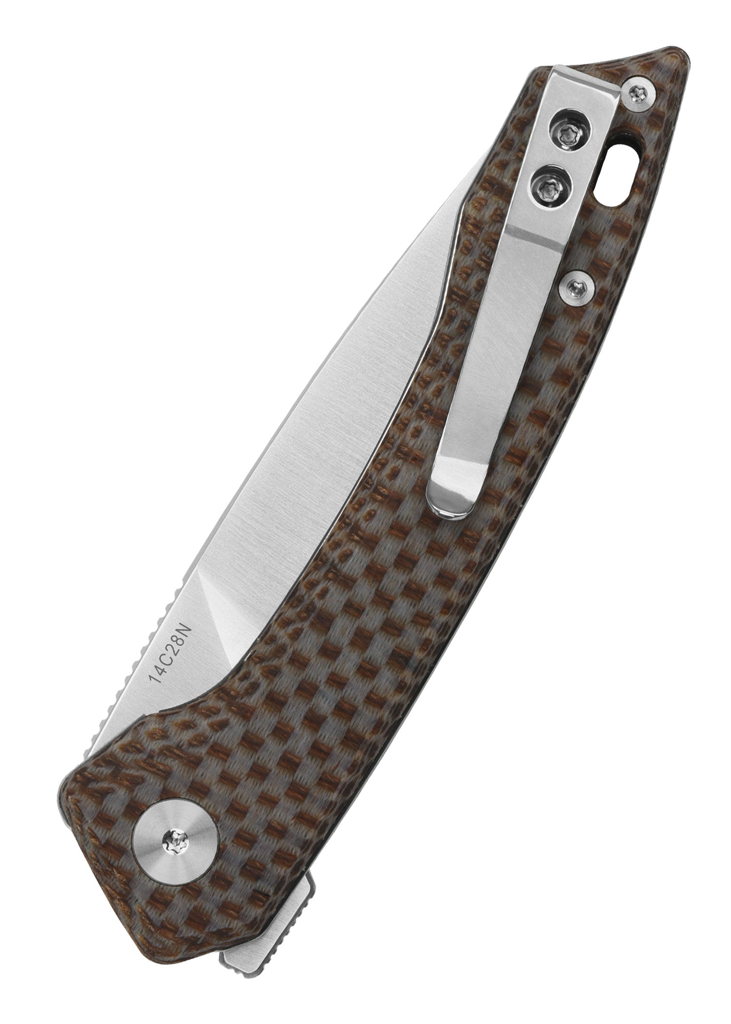 Imagen única de: Navaja De Bolsillo Leopardo, Hoja Satinada Y Mango De Micarta Texturizada Marrón.