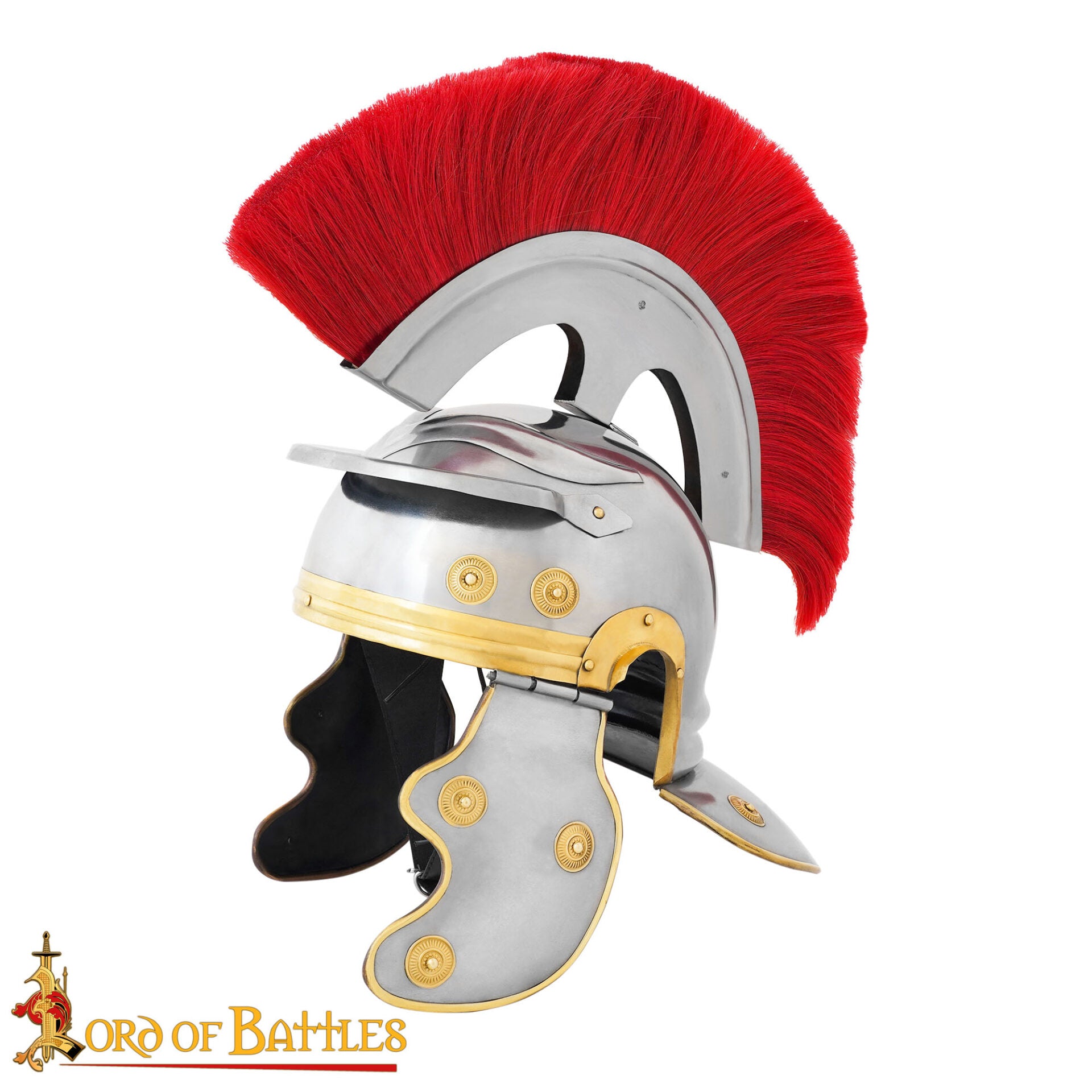 Imagen única de: Casco de Centurión Romano con Cresta Transversal Roja - Casco de Acero con Adornos de Latón para Larp, Disfraces y Exposiciones