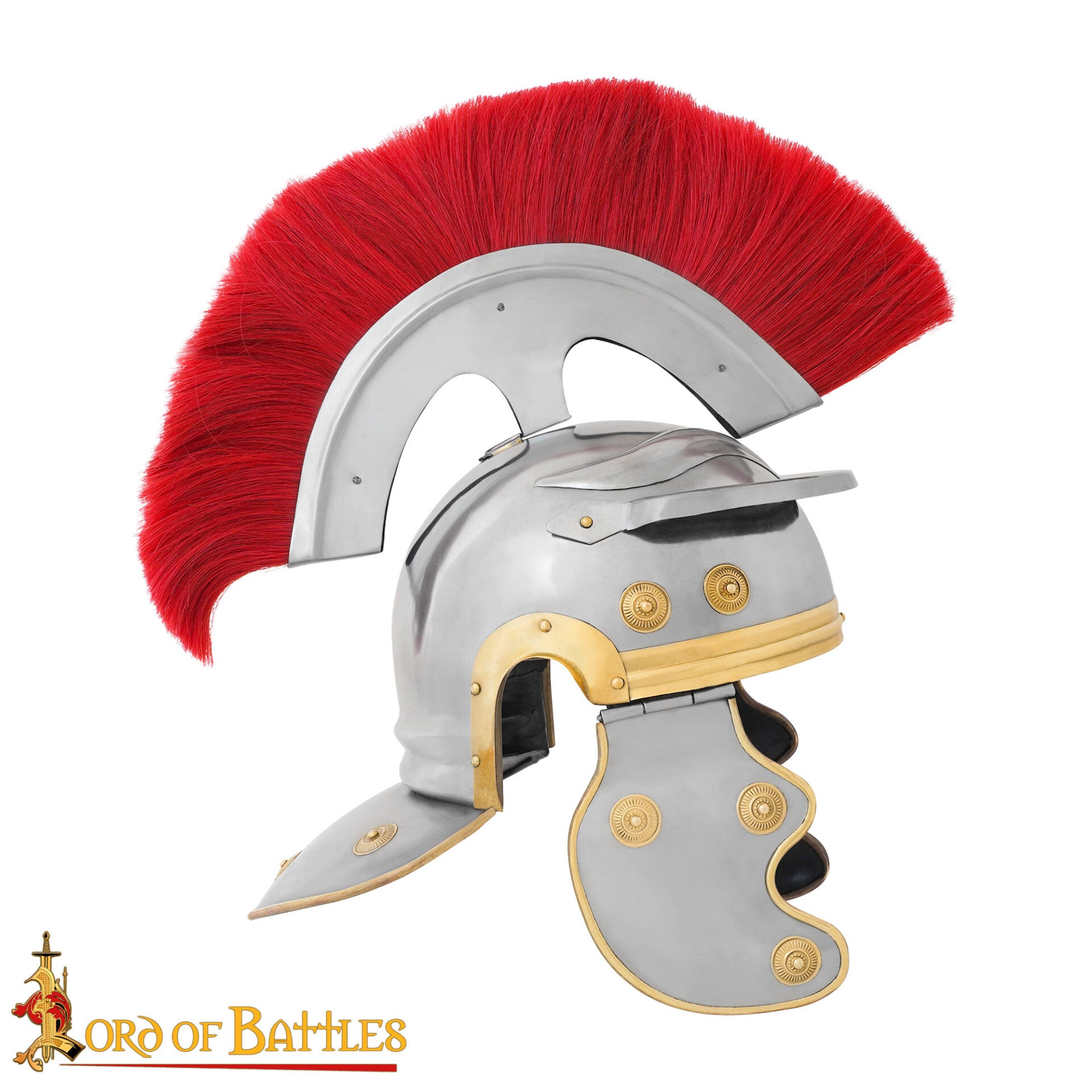 Imagen única de: Casco de Centurión Romano con Cresta Transversal Roja - Casco de Acero con Adornos de Latón para Larp, Disfraces y Exposiciones