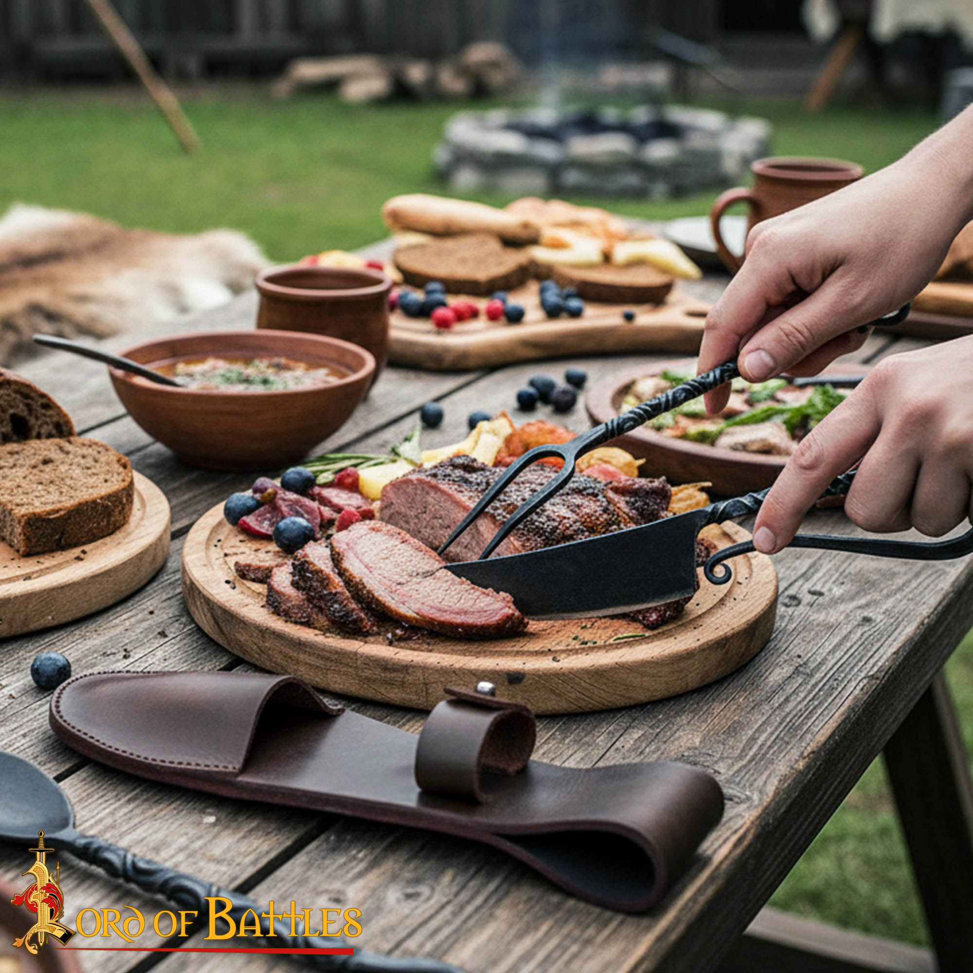 Cubiertos Rústicos de Hierro Forjado a Mano con Mangos Retorcidos y Funda de Cuero - Imagen 2