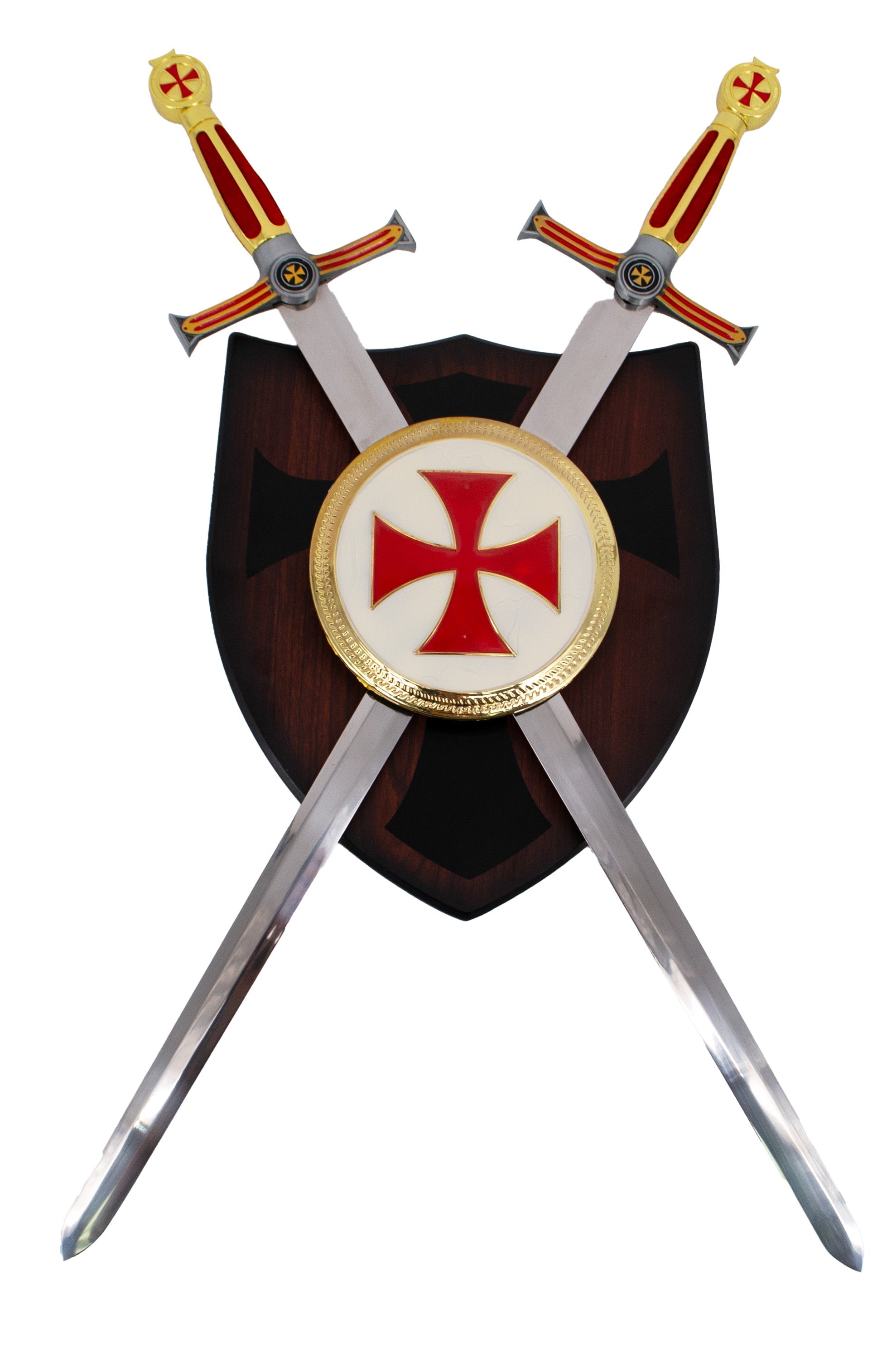 Imagen única de: Armero Templario Con Espadas Doradas Y Decoración En Terciopelo Rojo S0336R