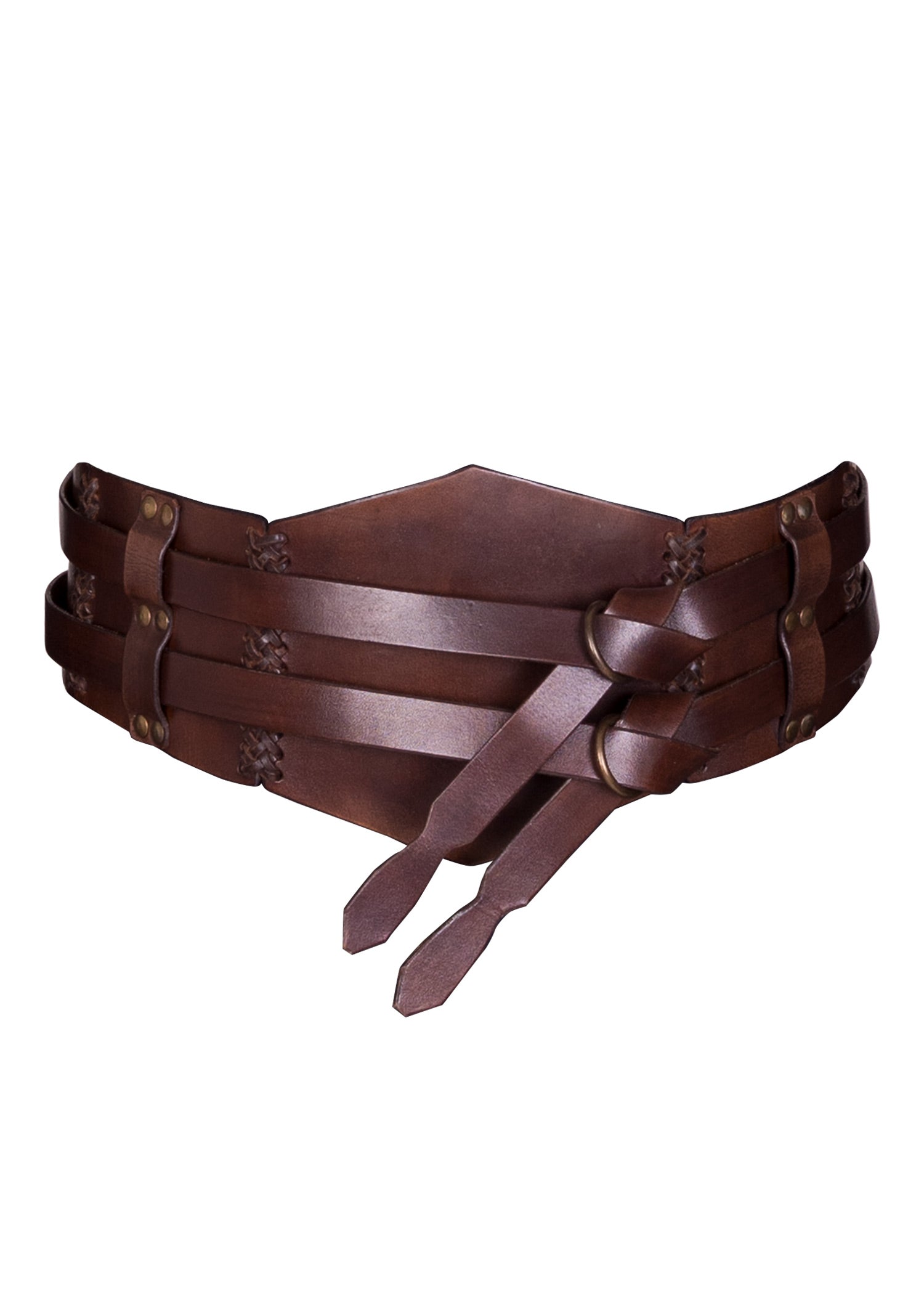 Imagen única de: Cinturón Ancho De Piel, Cinturón Doble Con Costura Trenzada, Unisex, Marrón Oscuro
