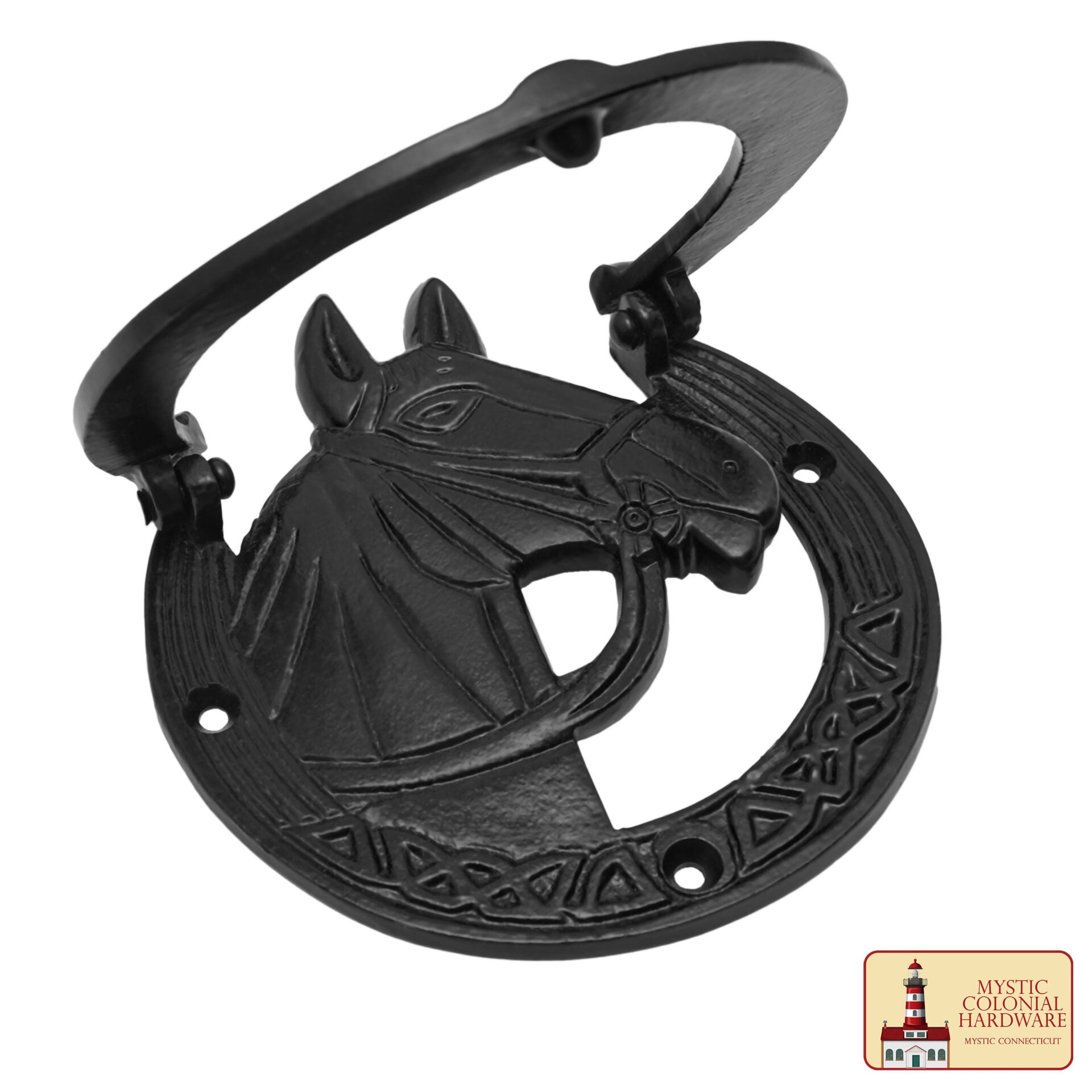 Imagen única de: Aldaba de Hierro Forjado con Martillo de Caballo Antiguo Acabado Ennegrecido Al Aceite