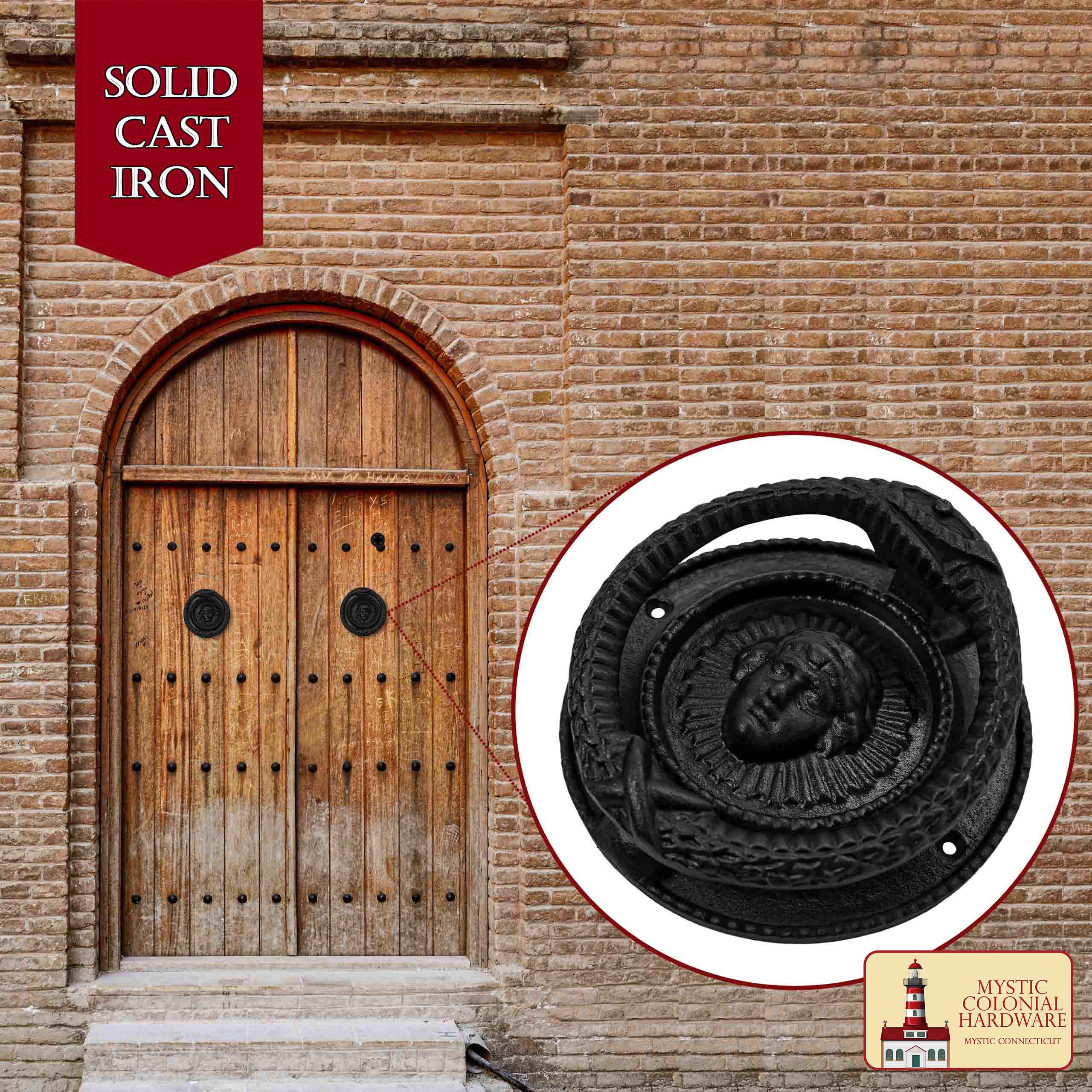 Imagen única de: Negro Vintage Medusa Cabeza Círculo Sólido Decorativo Puerta Delantera Artesanal Hecho Antiguo Aldaba