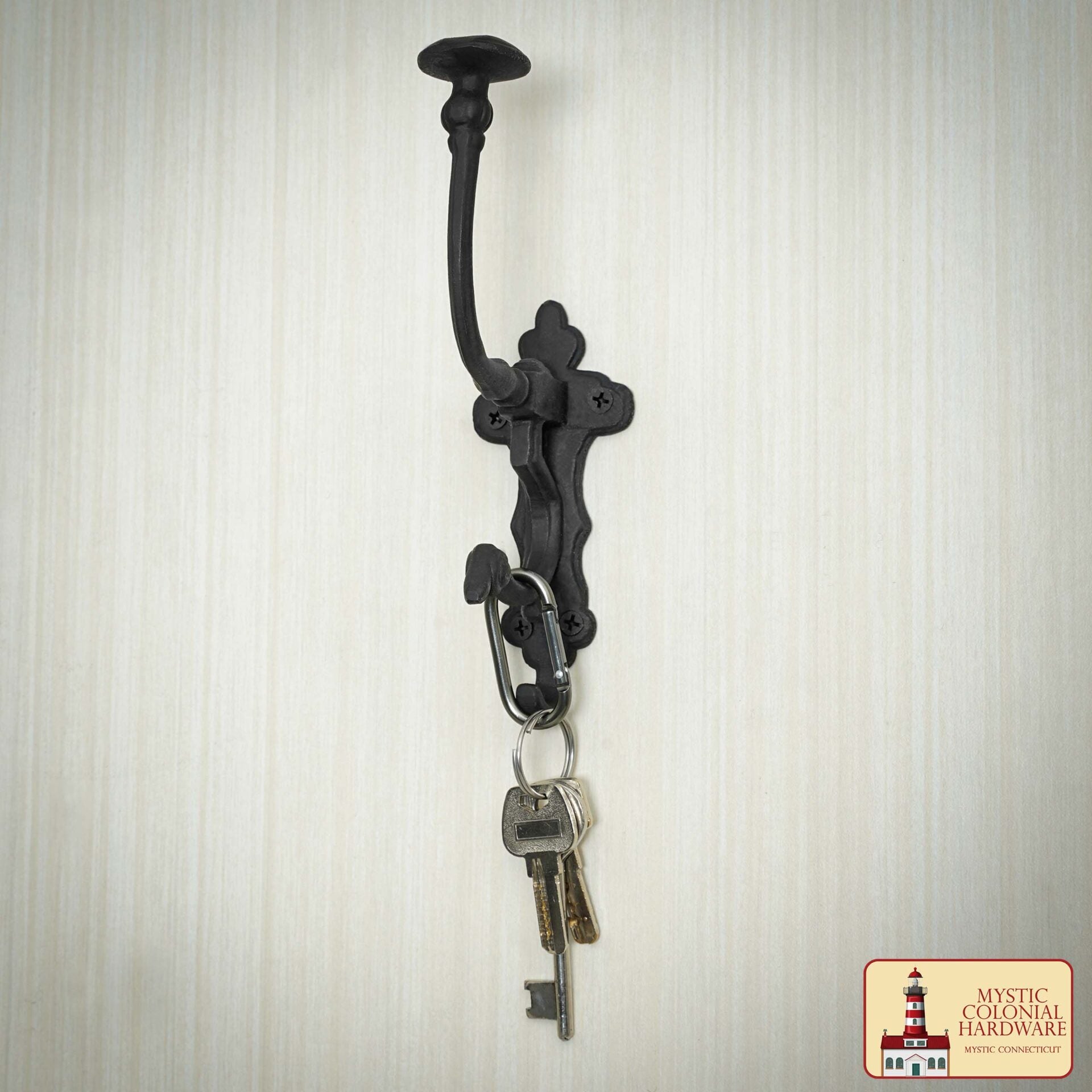 Imagen única de: Ganchos de Pared Rústicos de Hierro Fundido, Ganchos Utilitarios Retro Resistentes para Colgar Abrigos, Bolsos, Toallas, Batas, Sombreros y Más, Paquete de 2, Negro : Grande
