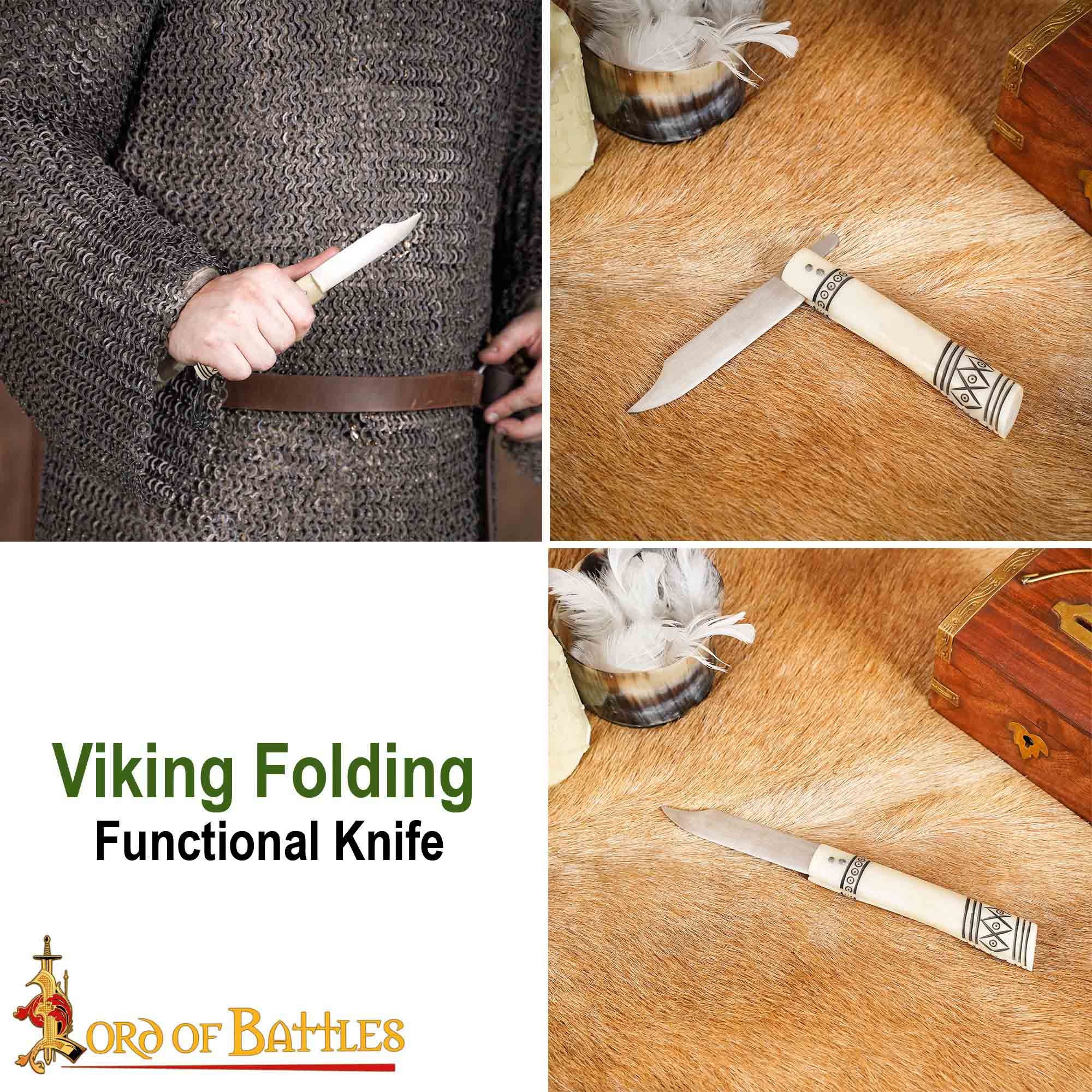 Imagen única de: Cuchillo Plegable Forjado a Mano con Mango de Hueso - Hoja de Acero Inoxidable Pulido de 20 Cm