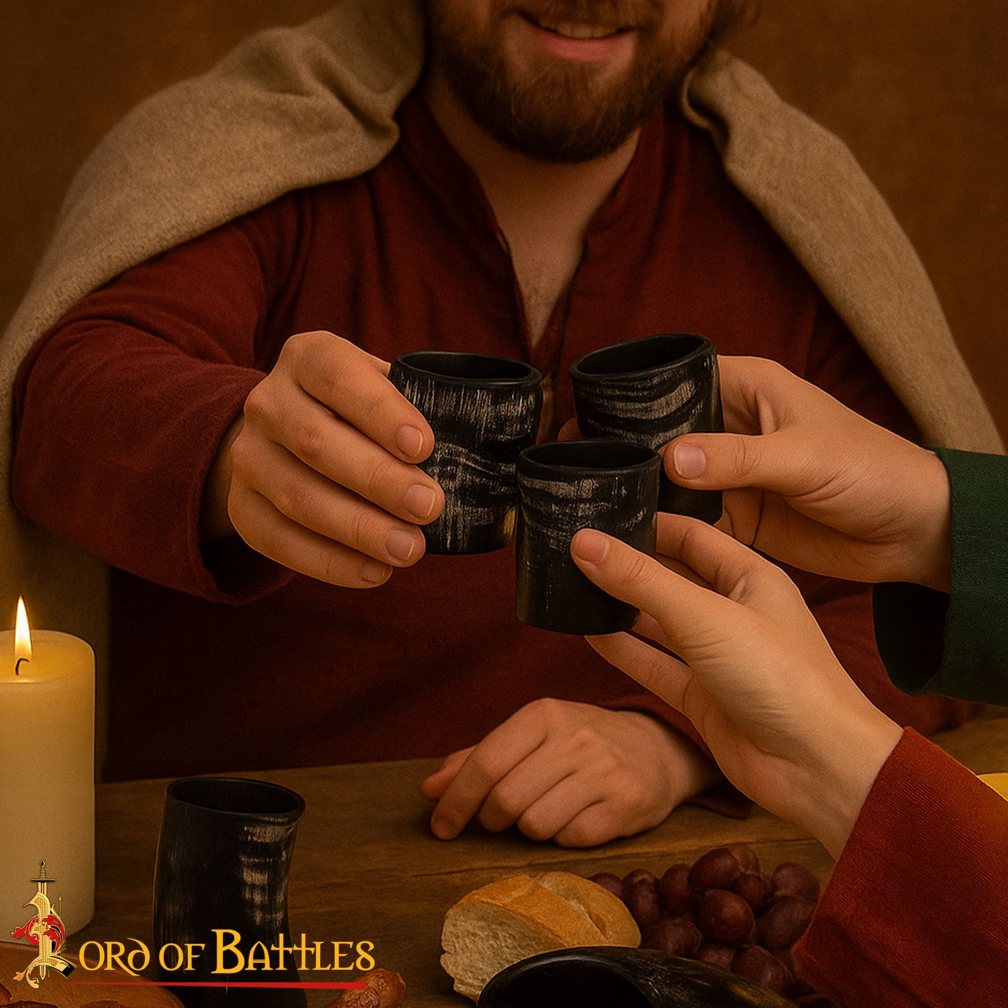 Imagen única de: Set de 3 Vasos Medievales Vikingos de Cuerno de Búfalo Genuino Hechos a Mano
