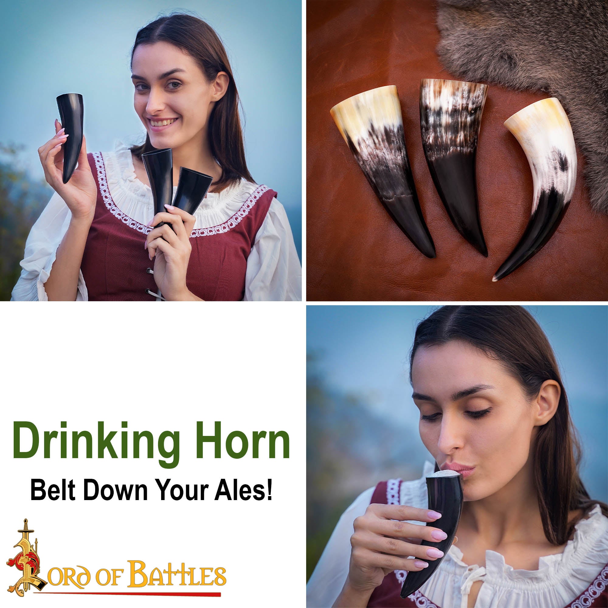Imagen única de: Viking Drinking Horn - Cuerno de Buey Natural Hecho a Mano (juego de 3)