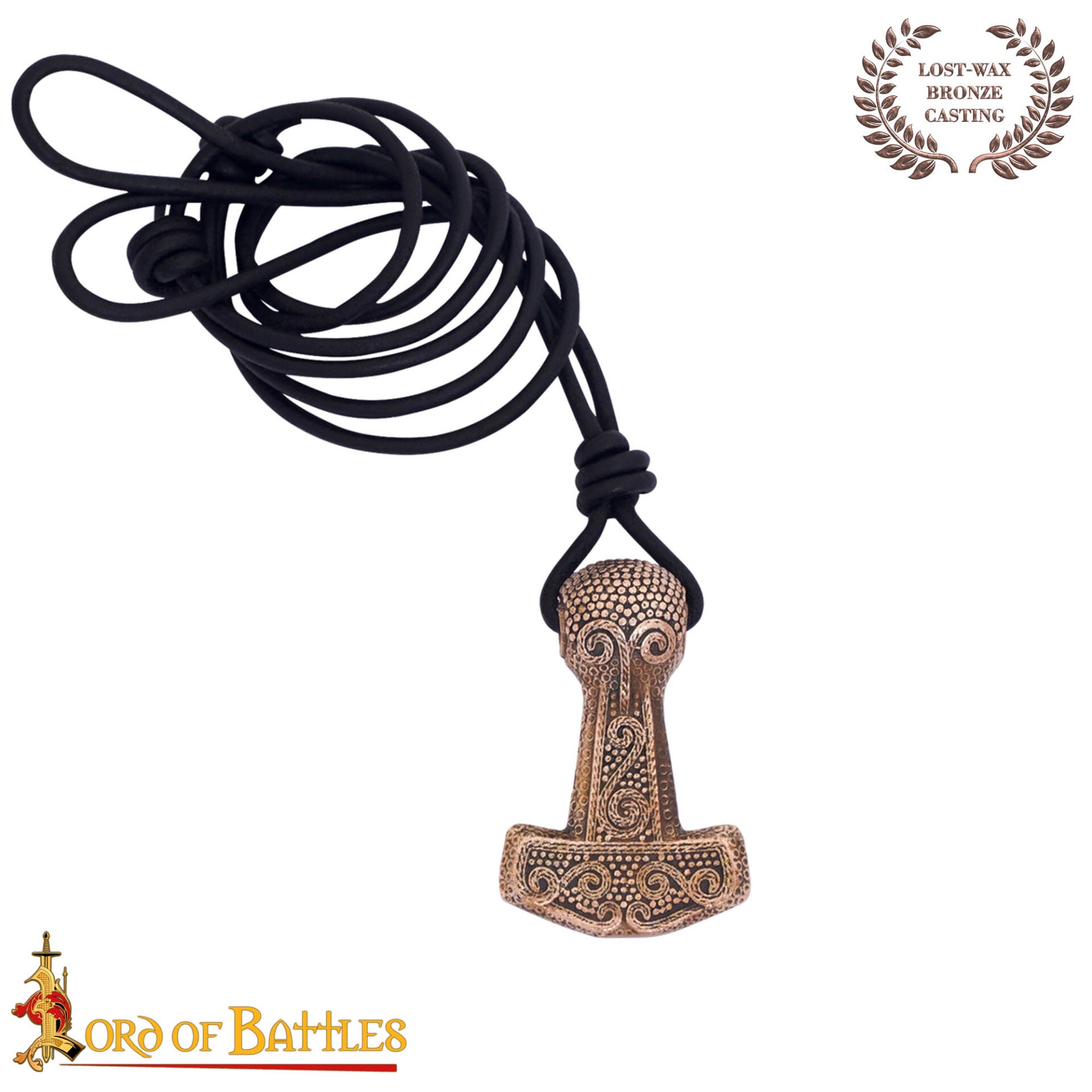 Imagen única de: Colgante Mjölnir de Bronce Macizo de la Era Vikinga con Cordón de Cuero Ajustable