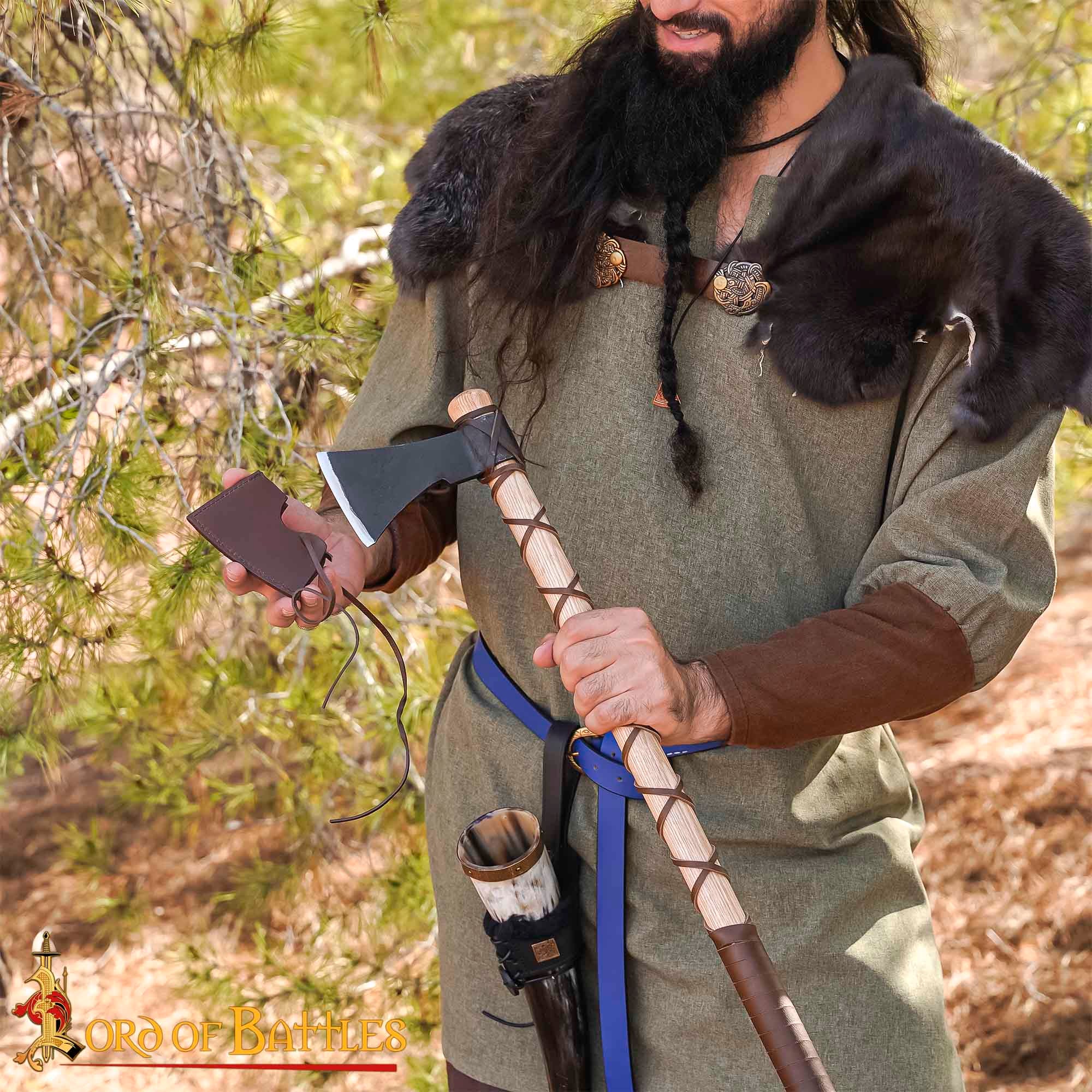 Hacha de Guerrero Vikingo - Hoja de Acero Al Carbono con Envoltura de Cuero - Imagen 7