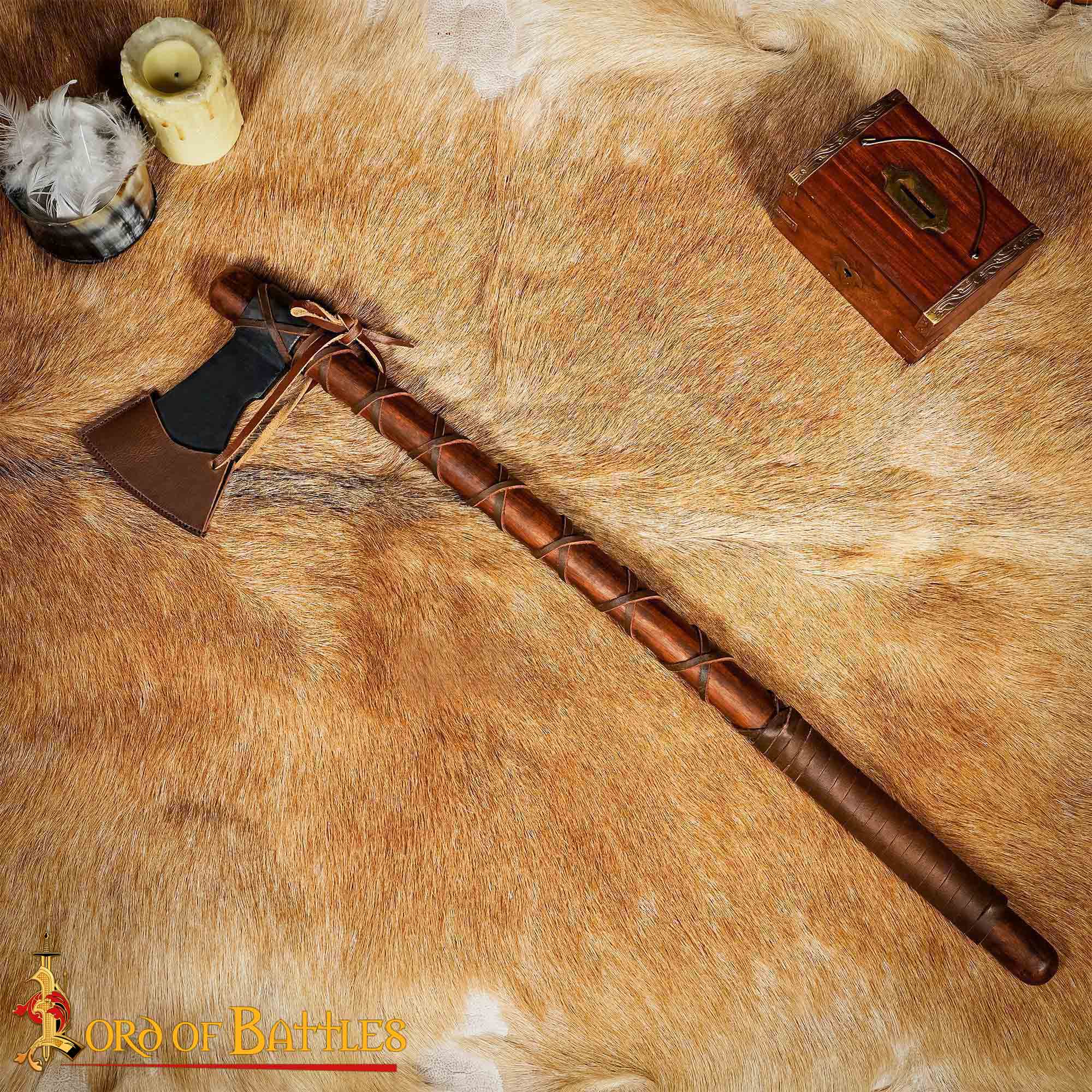 Hacha de Guerrero Vikingo - Hoja de Acero Al Carbono con Envoltura de Cuero - Imagen 25
