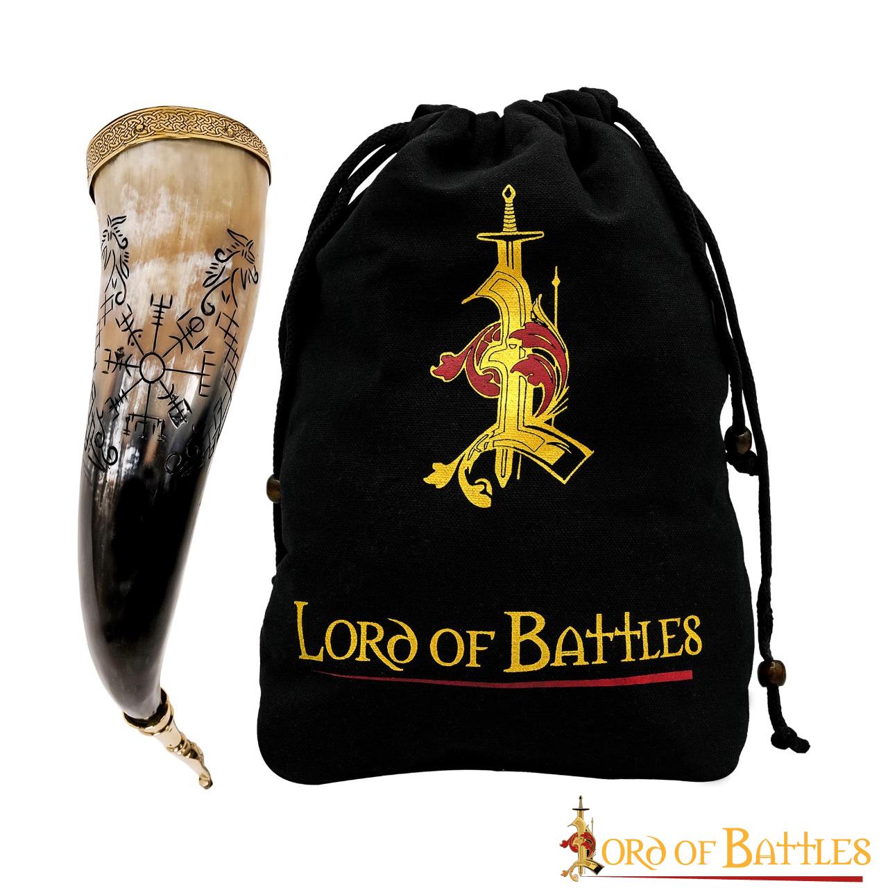 Imagen única de: Cuerno Vikingo para Beber con Brújula y Grabado de Jormungandr - Cuerno de Buey Hecho a Mano