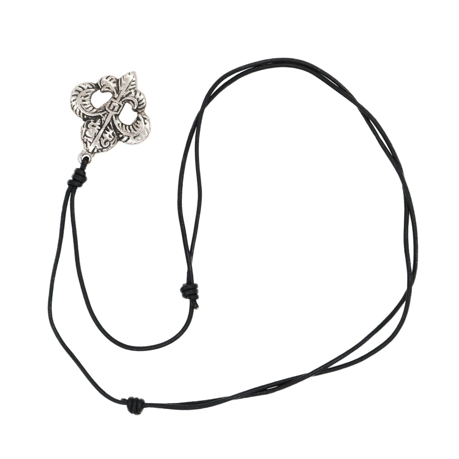 Imagen única de: Colgante Flor de Lis de Acero con Cordón de Cuero Auténtico