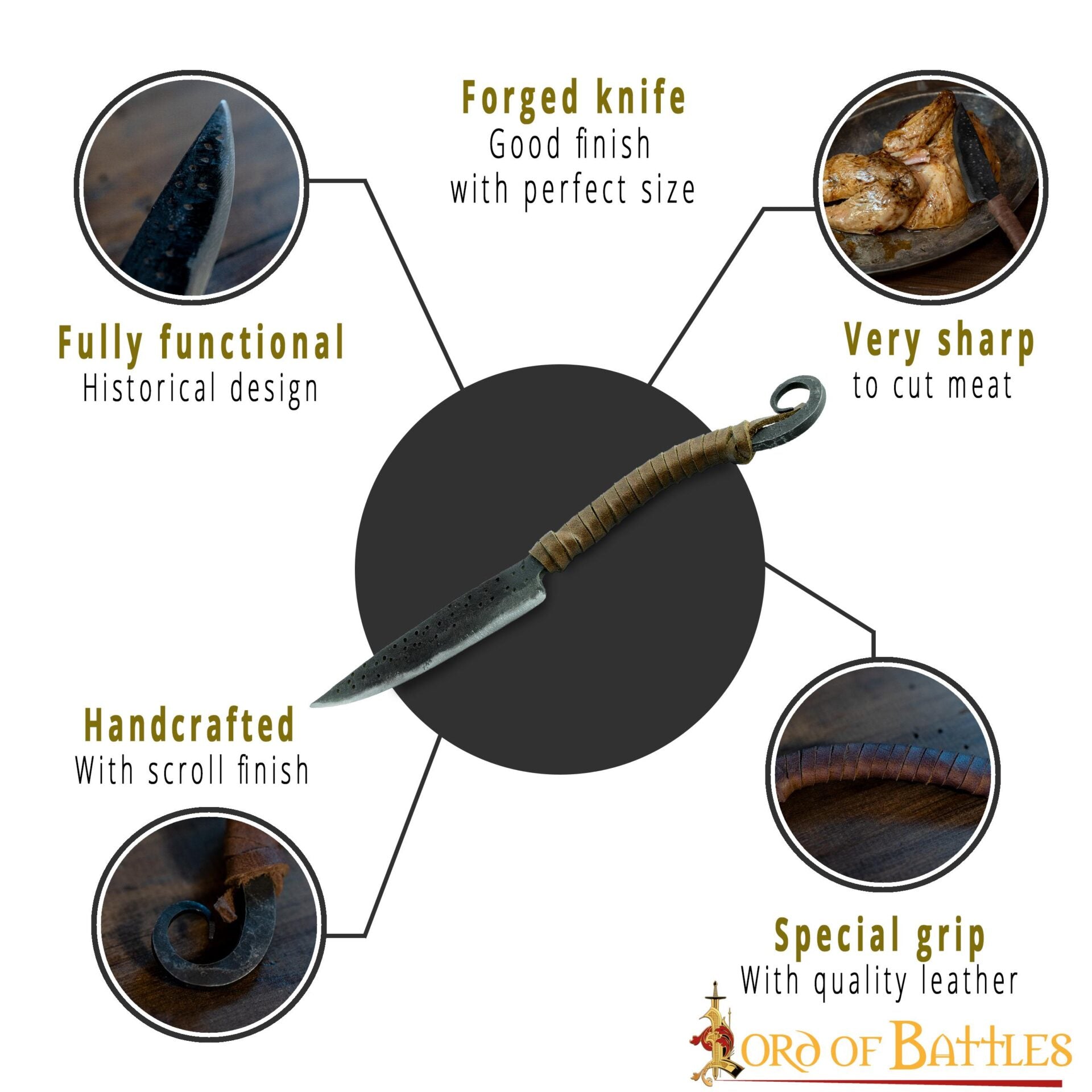 Cuchillo Forjado a Mano con Mango de Cuero y Punta de Marquetería - Imagen 11