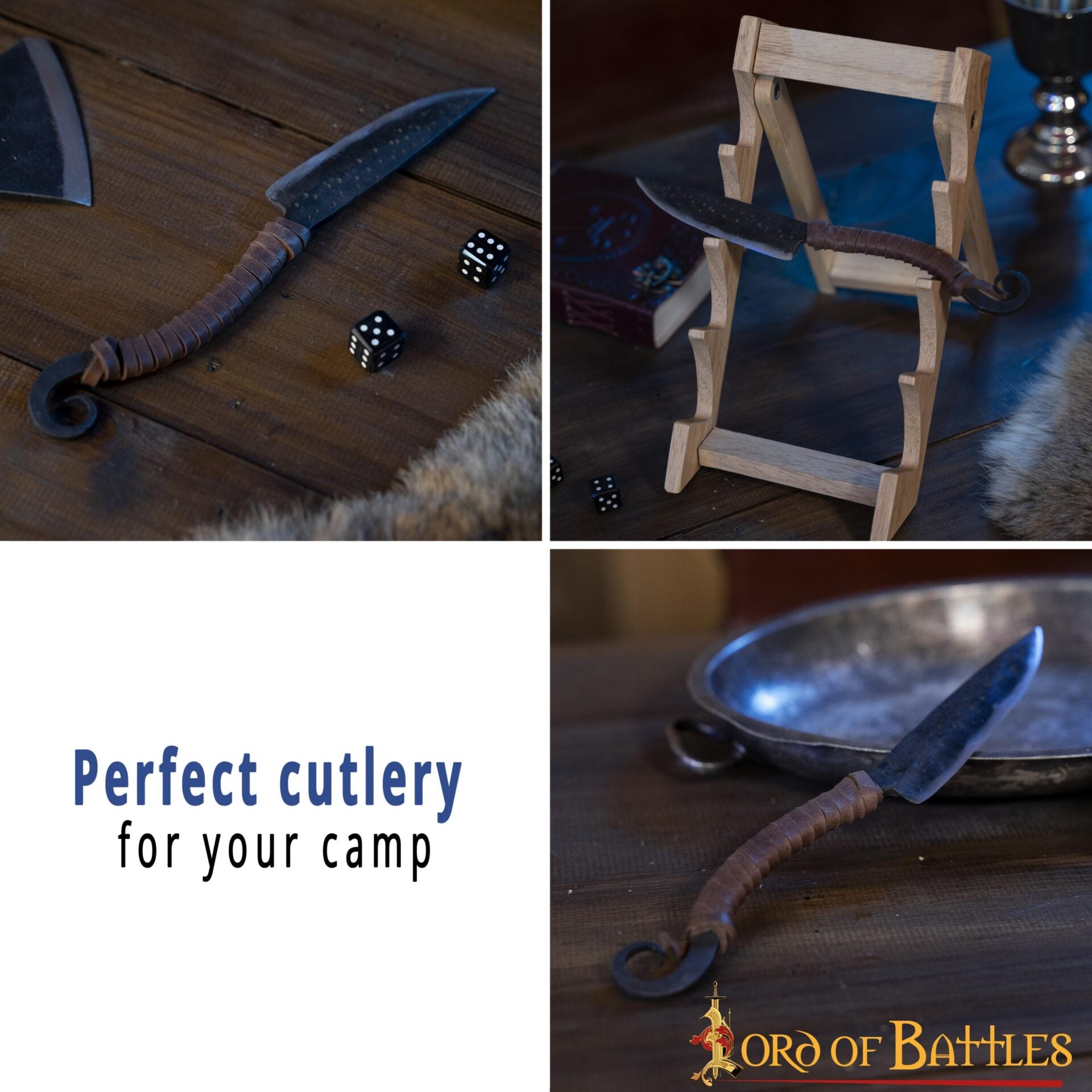 Cuchillo Forjado a Mano con Mango de Cuero y Punta de Marquetería - Imagen 12