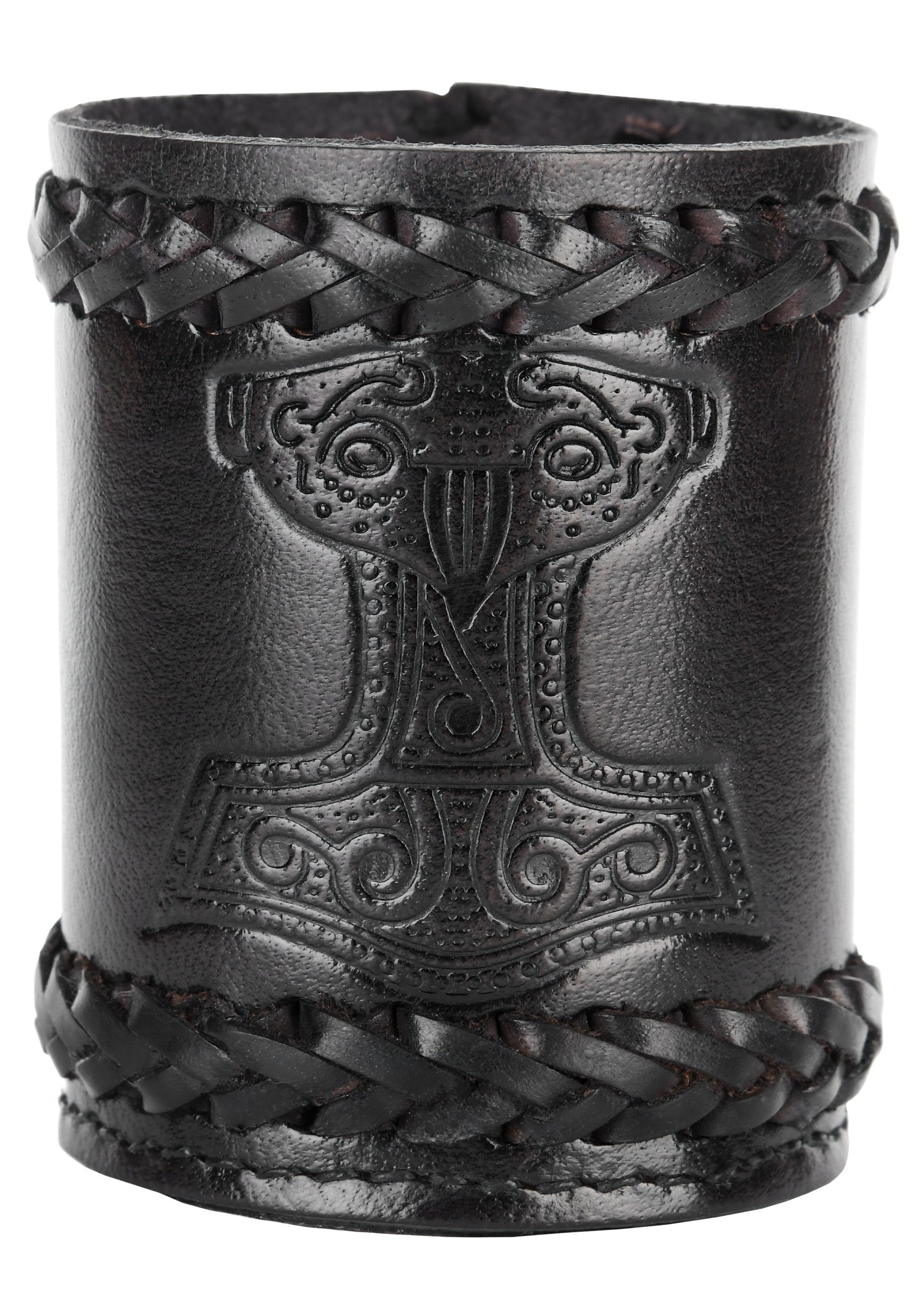 Imagen única de: Cubilete De Cuero Con Martillo De Thor Grabado, Negro