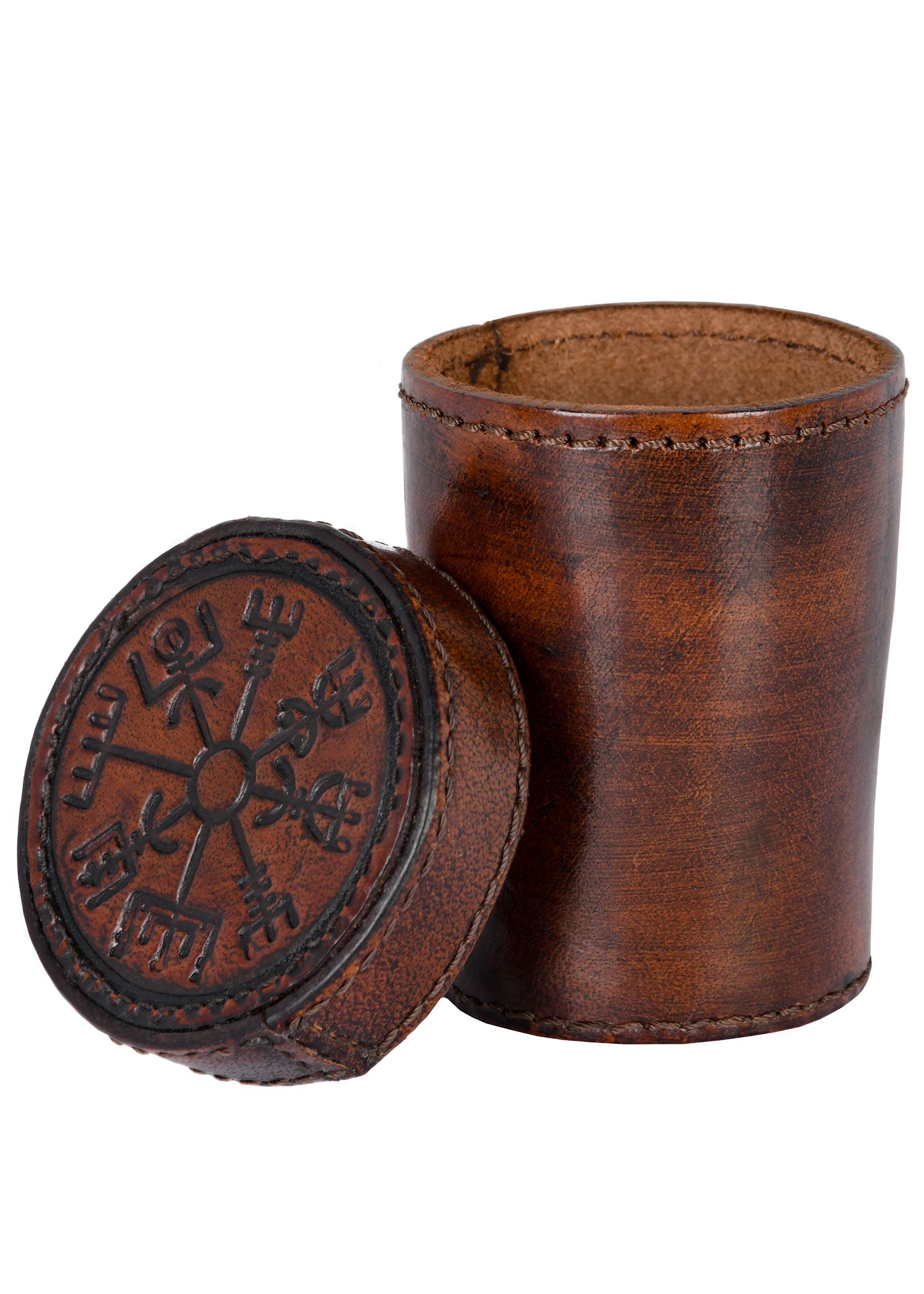 Imagen única de: Cubito De Cuero Con Tapa, Grabado Vegvisir, Marrón