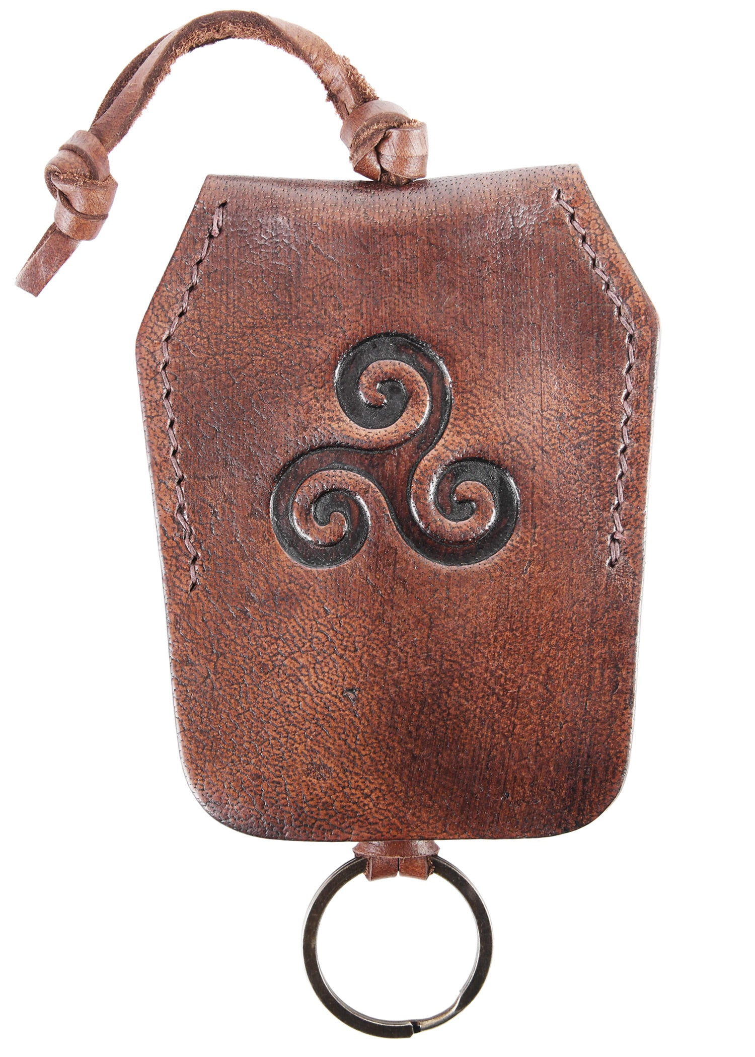 Imagen única de: Llavero De Cuero Con Triskele, Marrón